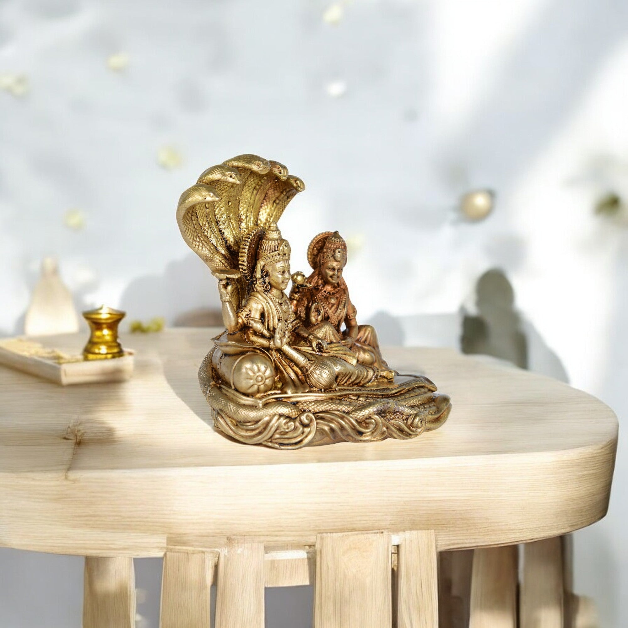 Brass Lakshmi Narayan Statue on Shesh Nag – Decorative Hindu Idol for Home Décor & Spiritual Gifting