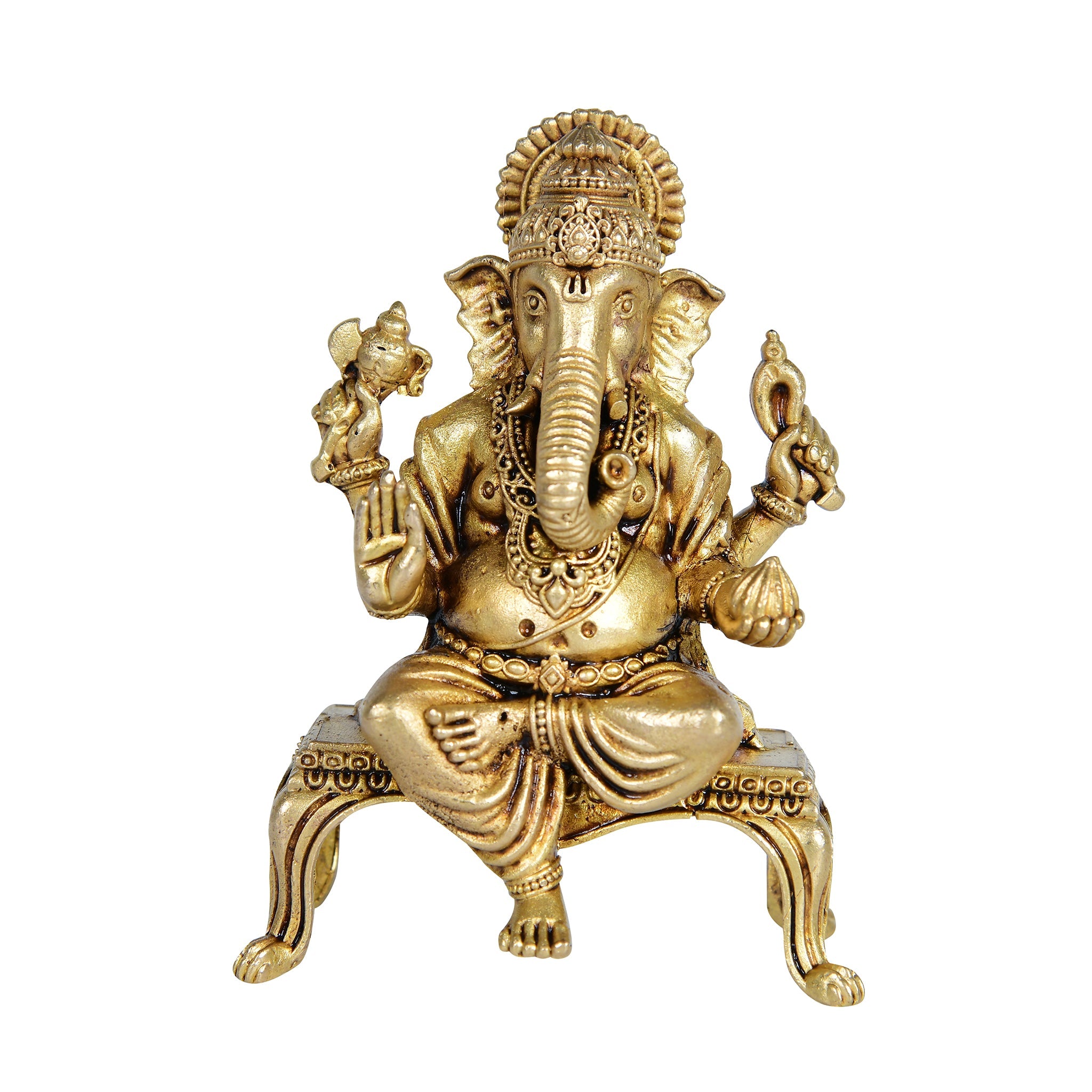 Brass Ganeshji with Singhasan - 4" Height