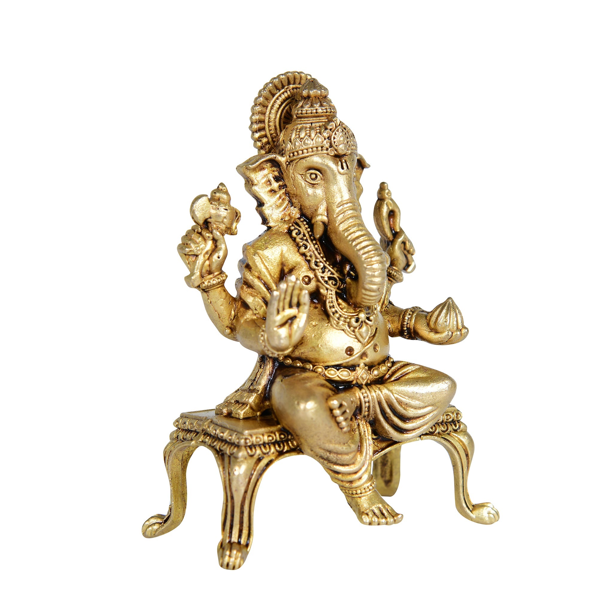 Brass Ganeshji with Singhasan - 4" Height