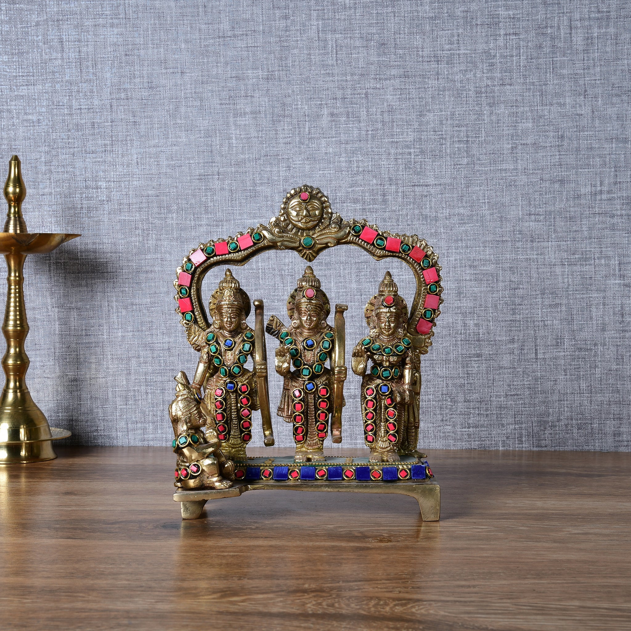 Brass Ram Darbar with Stones-8.5" Height
