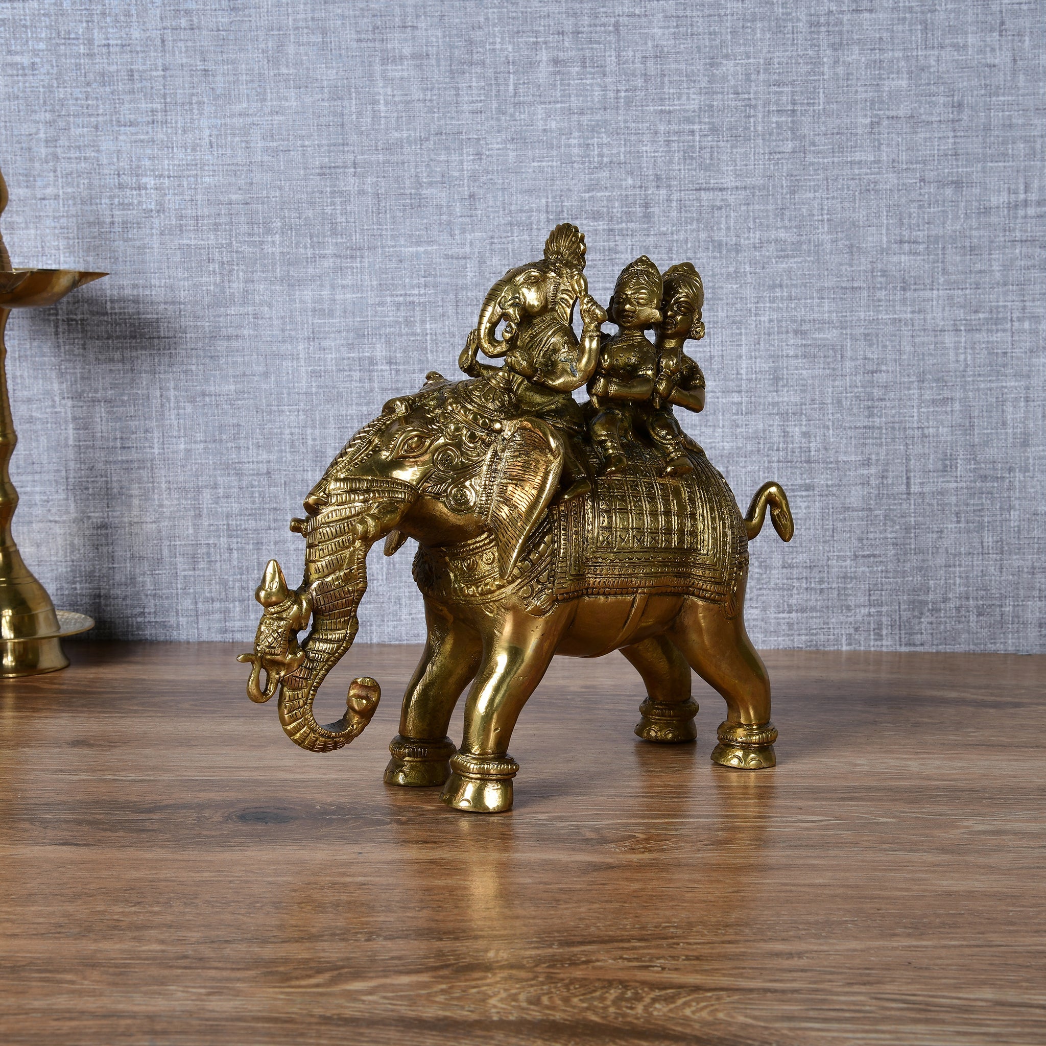 Pure Brass Ridhi Sidhi Ganesh Ji Sitting on Elephant - 8" Height