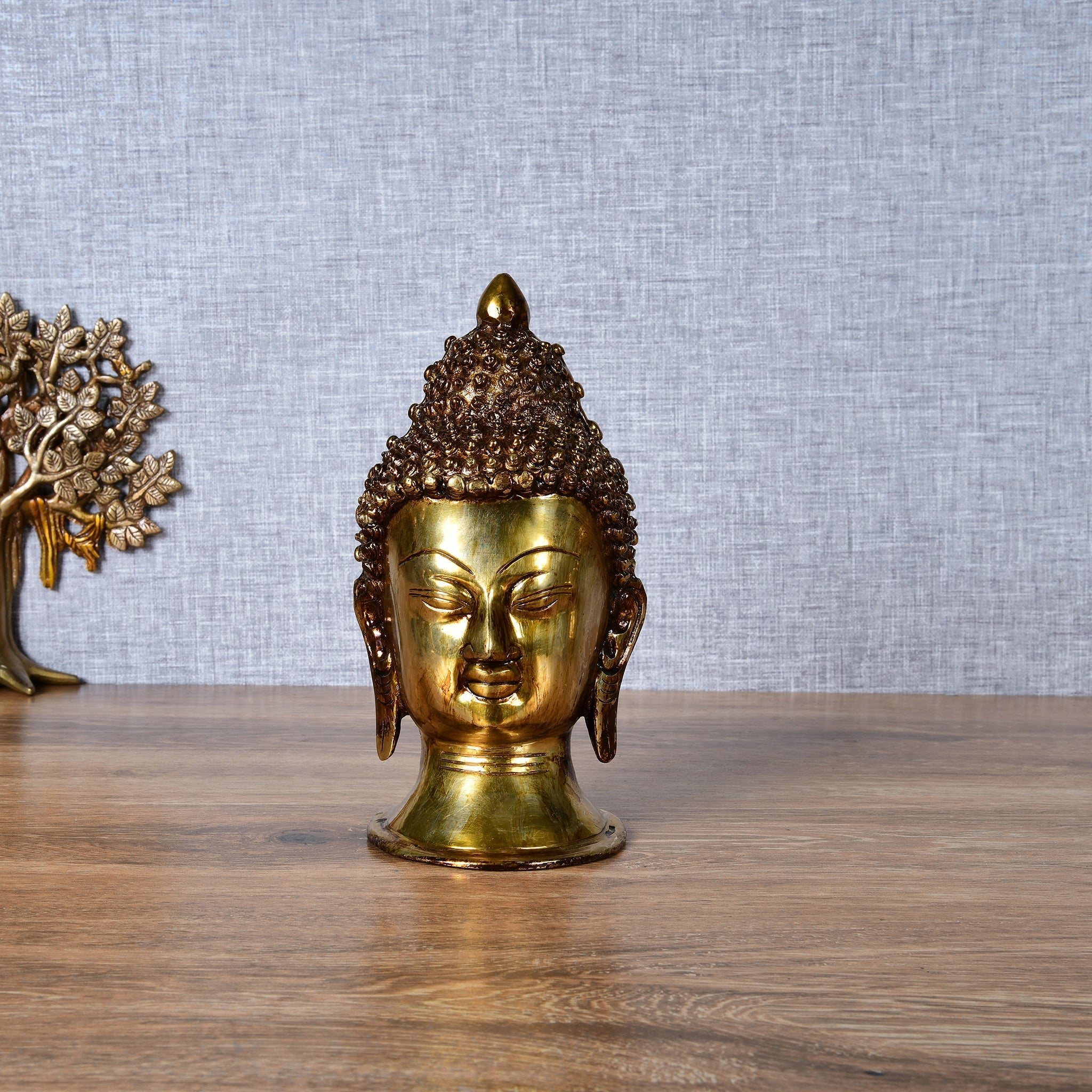 Superfine Brass Buddha Head - 8.5" Height