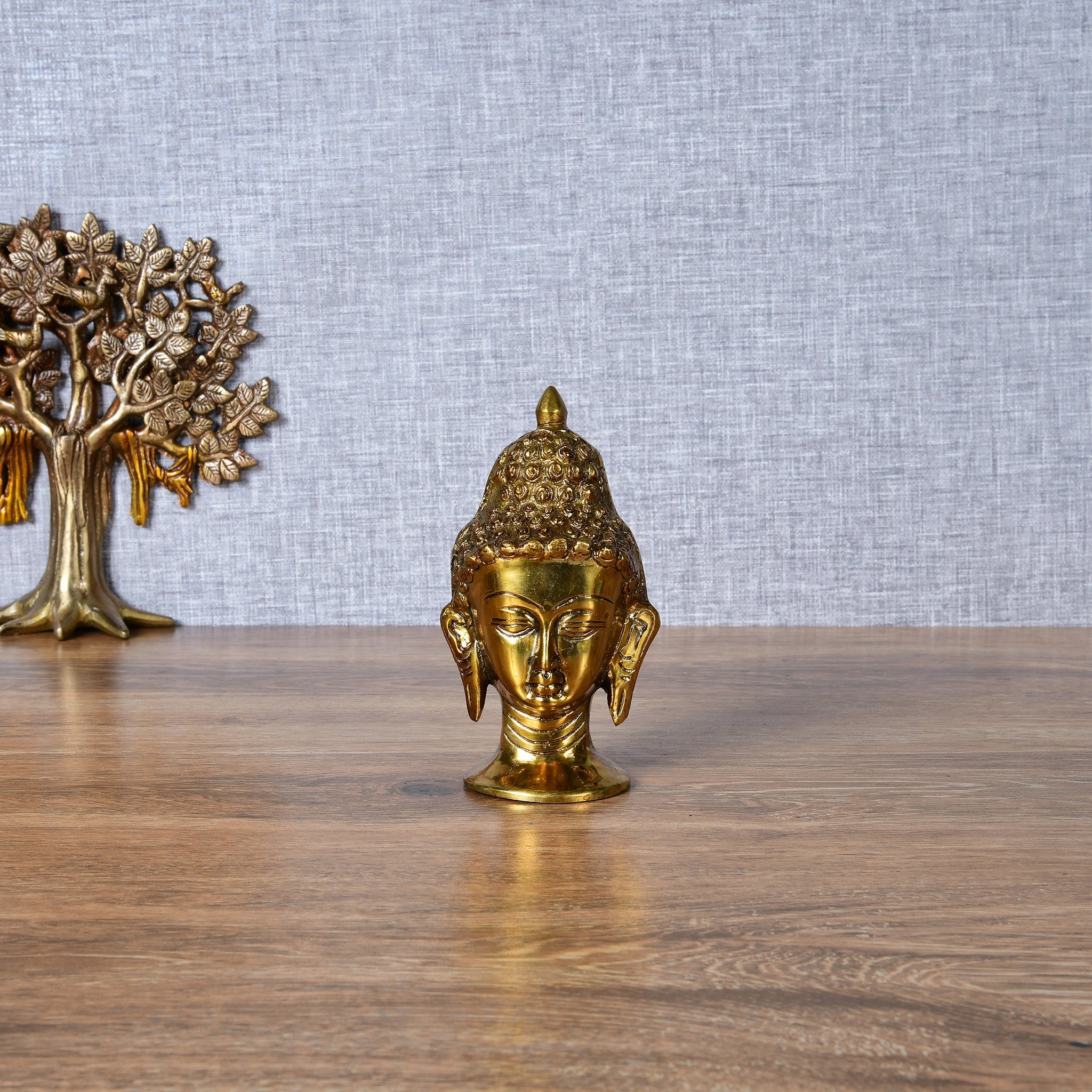 Superfine Brass Buddha Head Sculpture - 5" Height