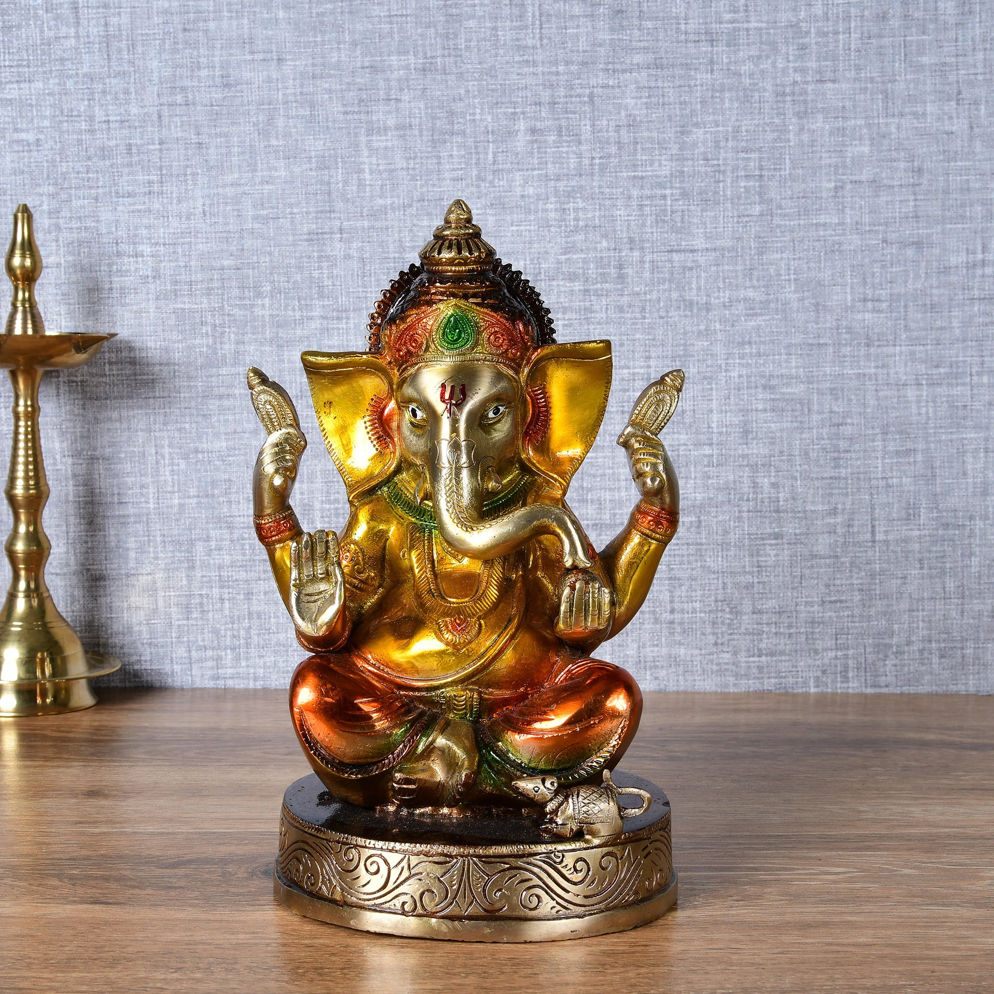 Brass Ganesh Ji Sitting on Gaddi - 8" Height
