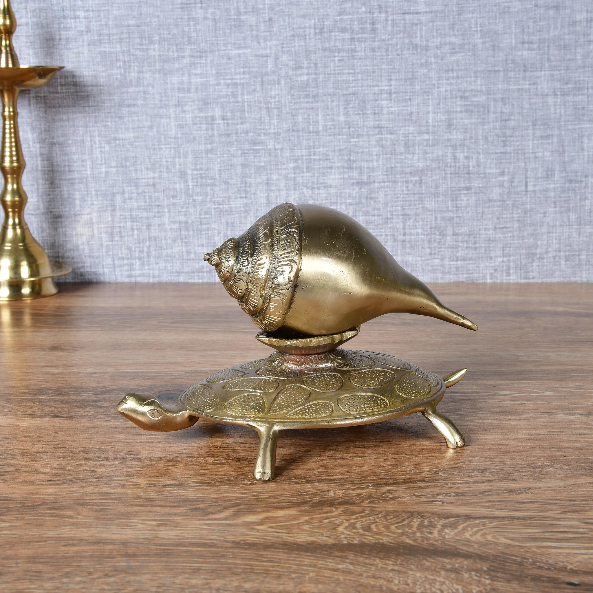 Auspicious Brass Shankh on Tortoise Base – Symbol of Prosperity & Protection