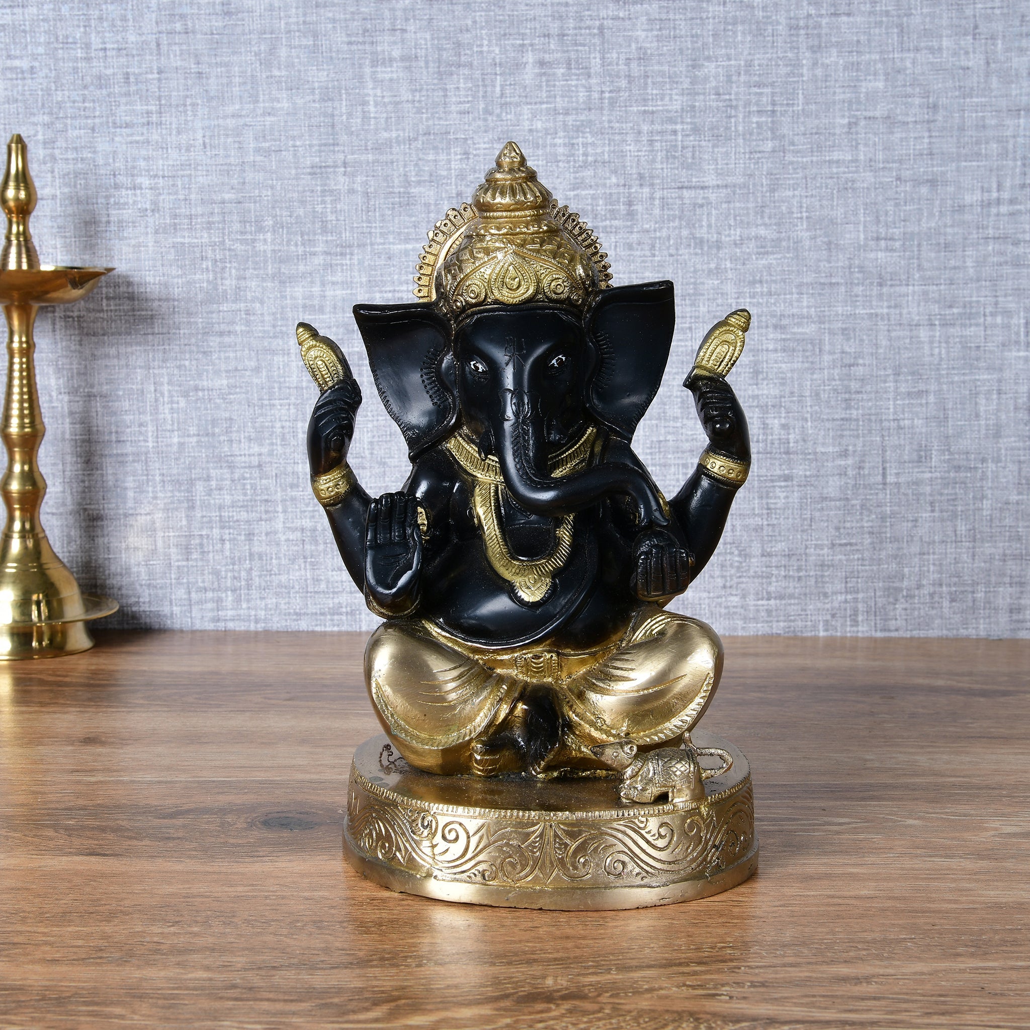 Pure Brass Handcrafted Ganesh Ji Sitting on Gaddi - 9" Height
