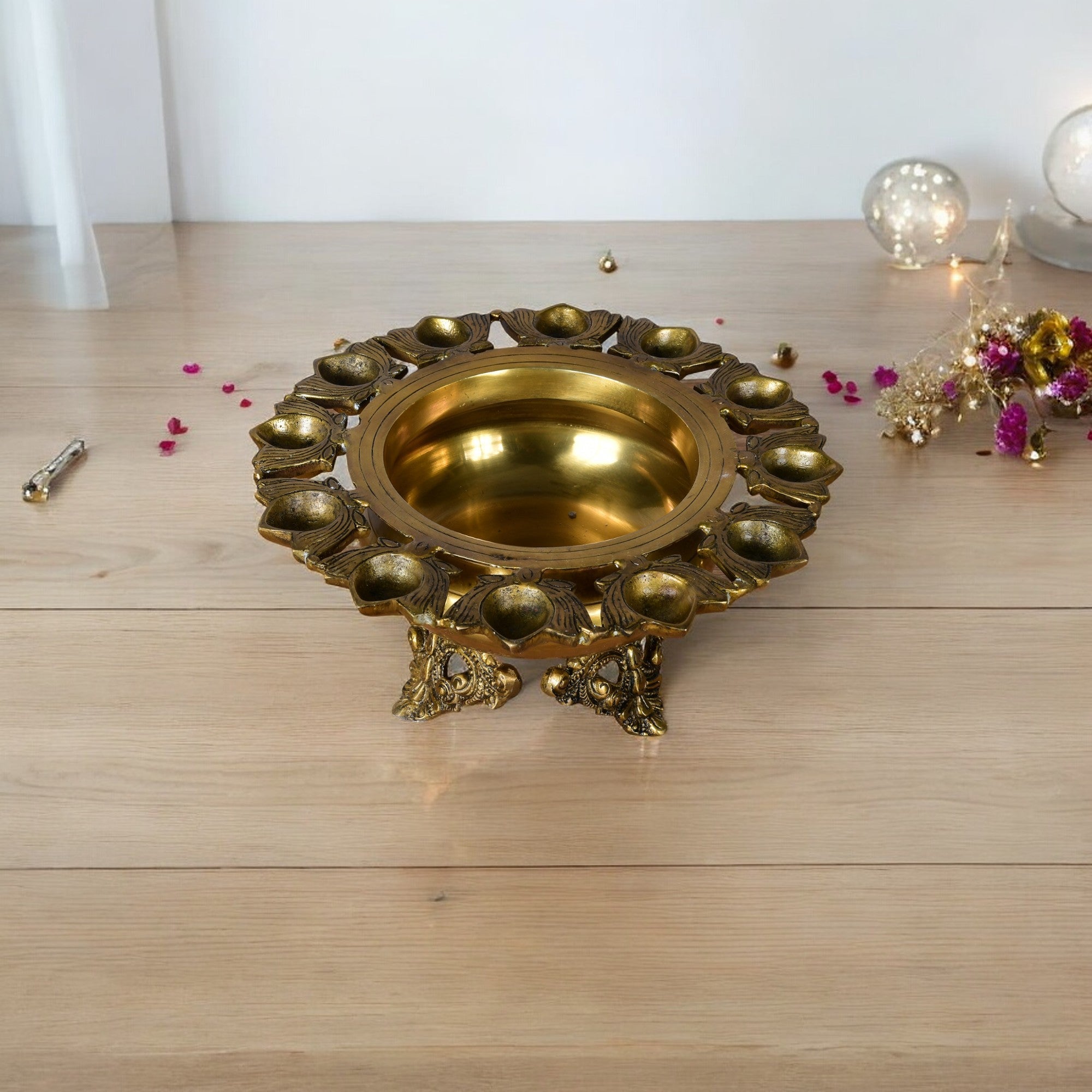 Brass Lotus Urli Bowl – Traditional Decorative Urli for Flowers & Festive Décor