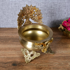 Brass Peacock Tree Urli Bowl – Decorative Pooja Urli for Flowers & Festive Décor