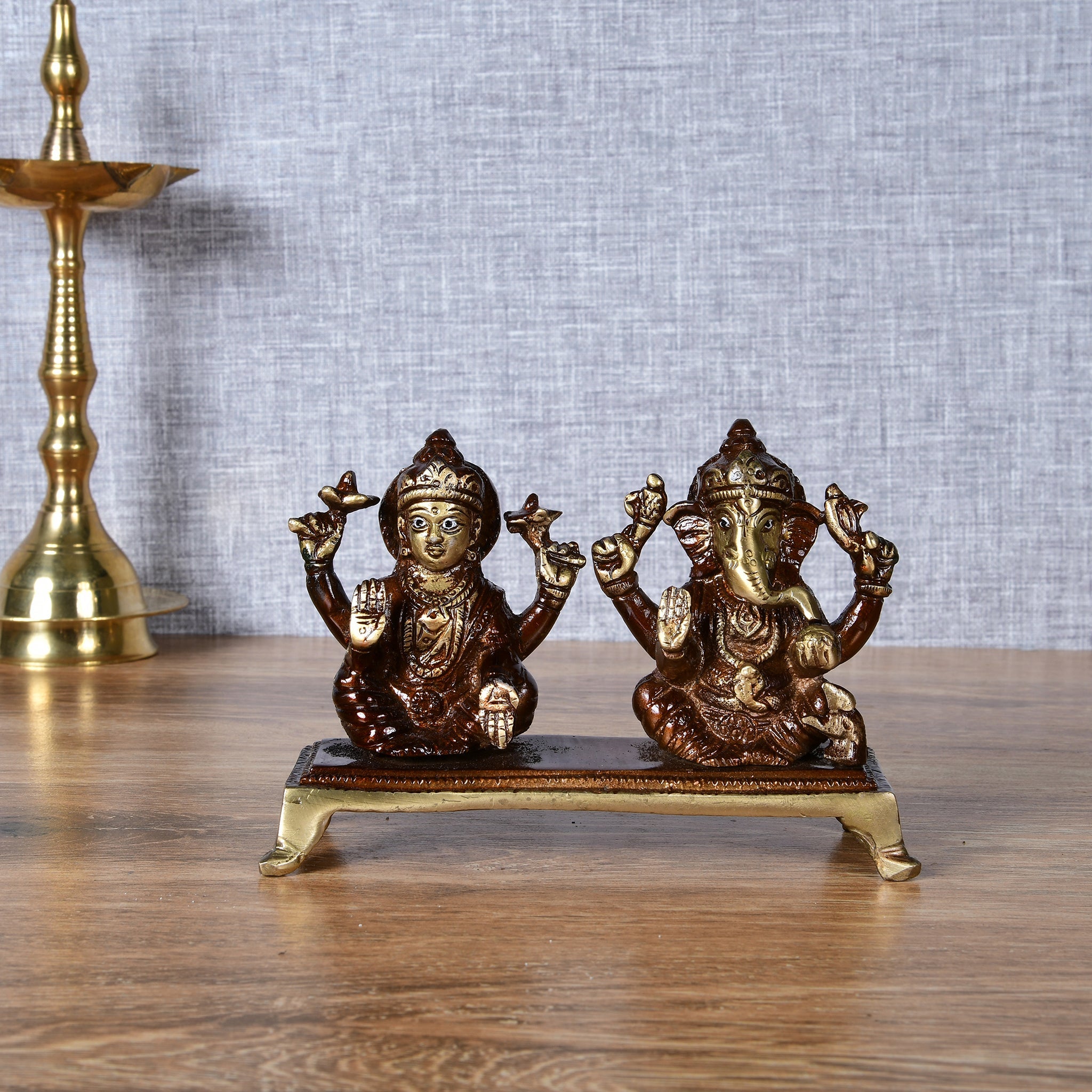 Brass Antique Lakshmi Ganesh with chowki