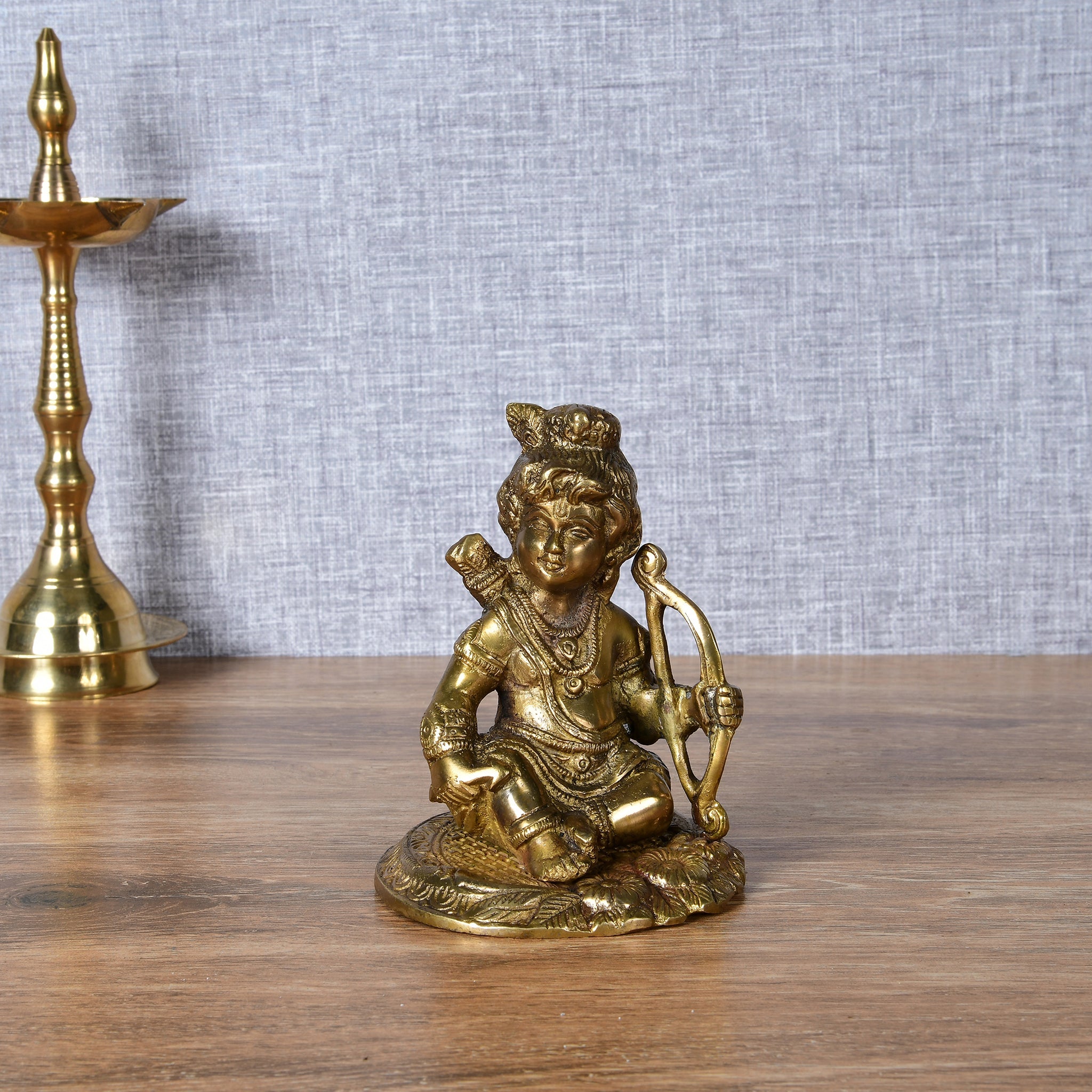 Bal Ram Lalla Brass Idol – Divine Child Krishna with Bow – Handcrafted Murti for Home Temple, Pooja & Festive Décor