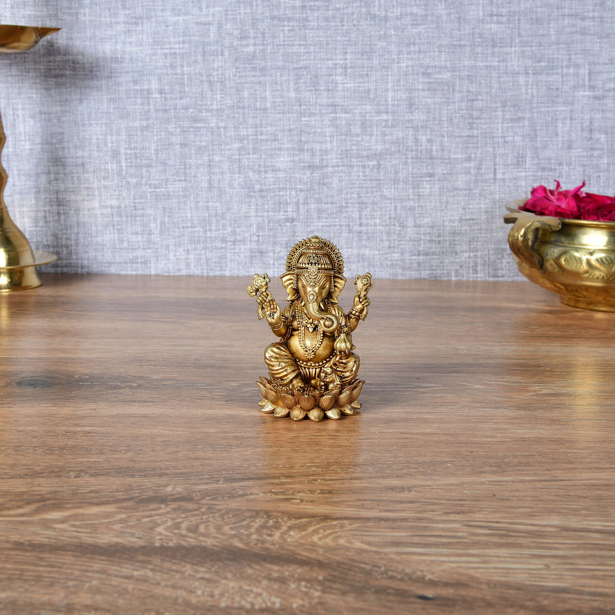Brass Superfine Ganesh Ji Idol – 3" Height | Small Spiritual Statue for Puja or Decor
