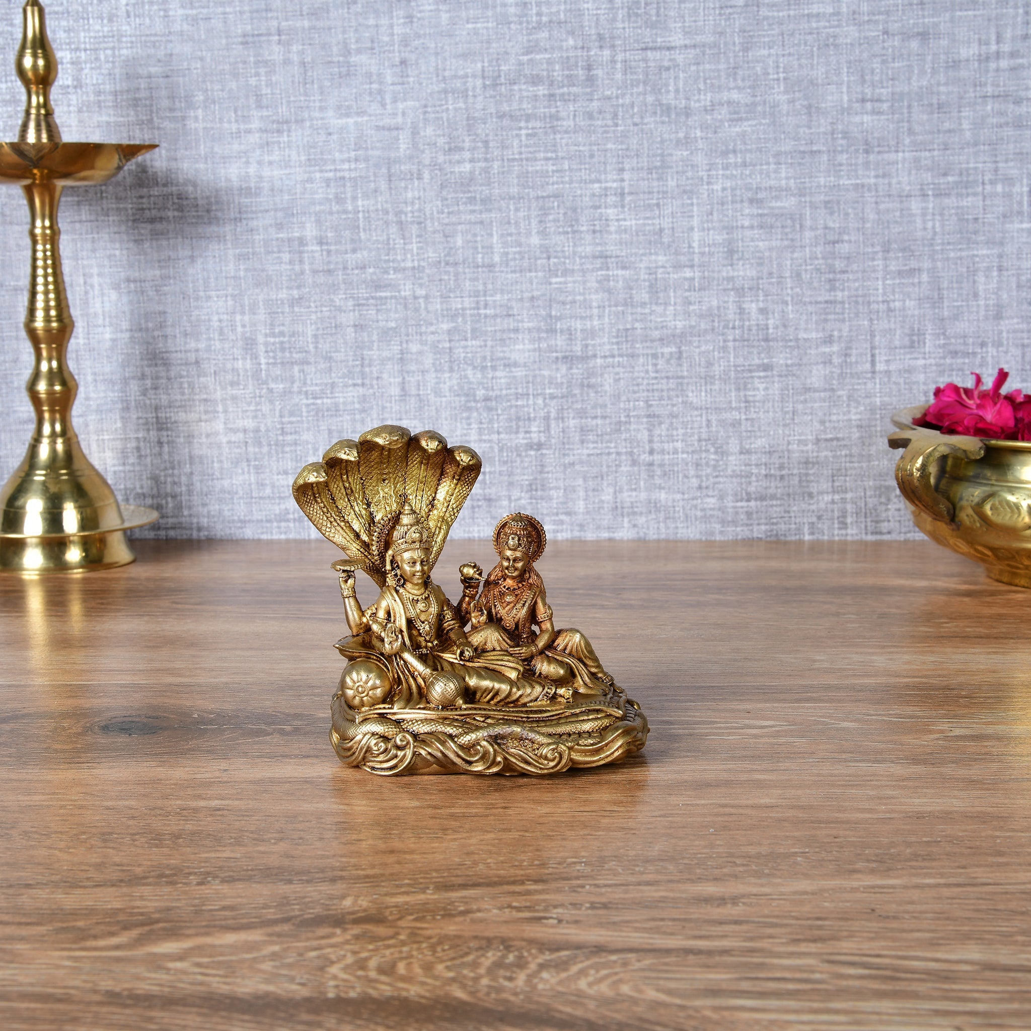 Brass Lakshmi Narayan Statue on Shesh Nag – Decorative Hindu Idol for Home Décor & Spiritual Gifting