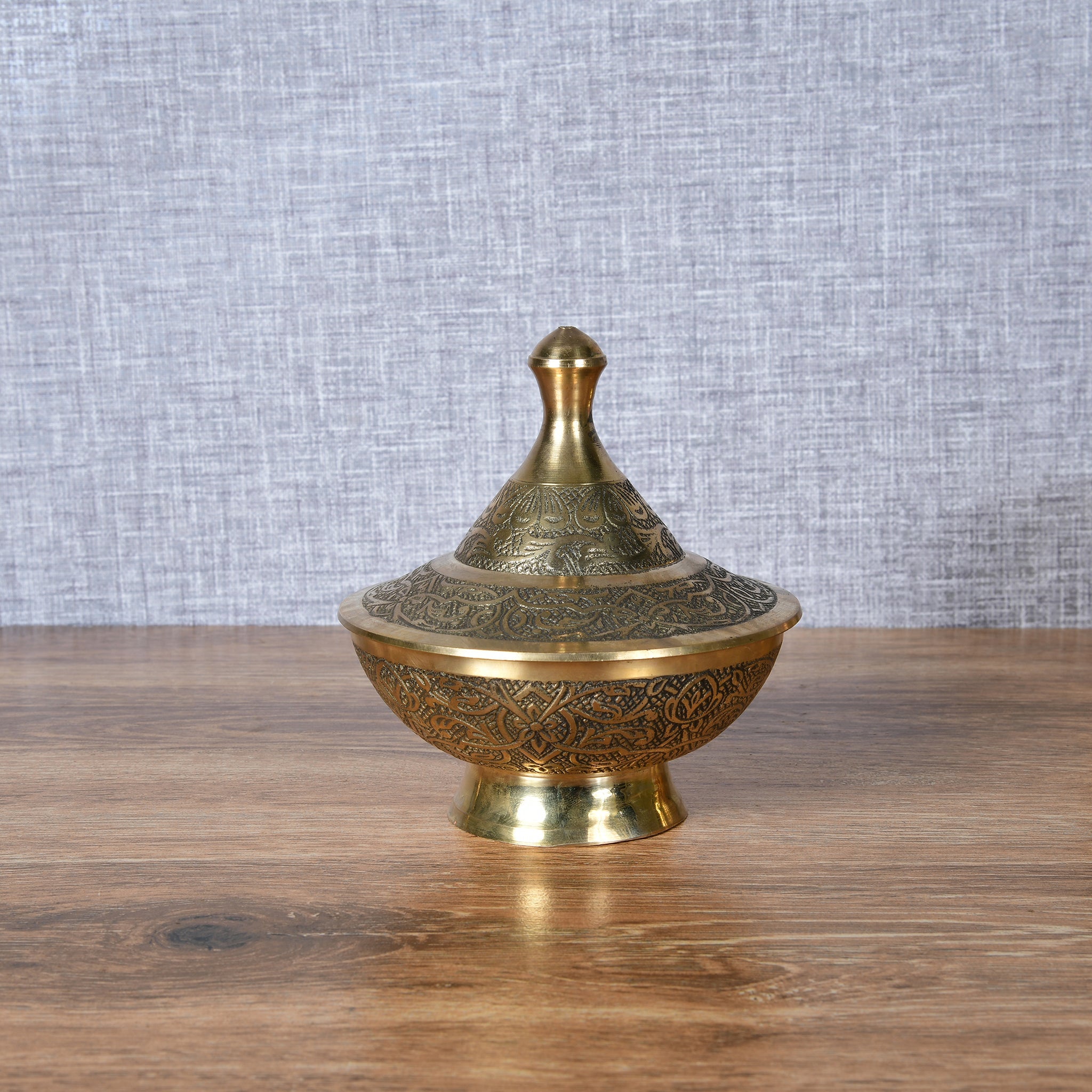 Brass Antique Brass Bowl with Lid - Carved