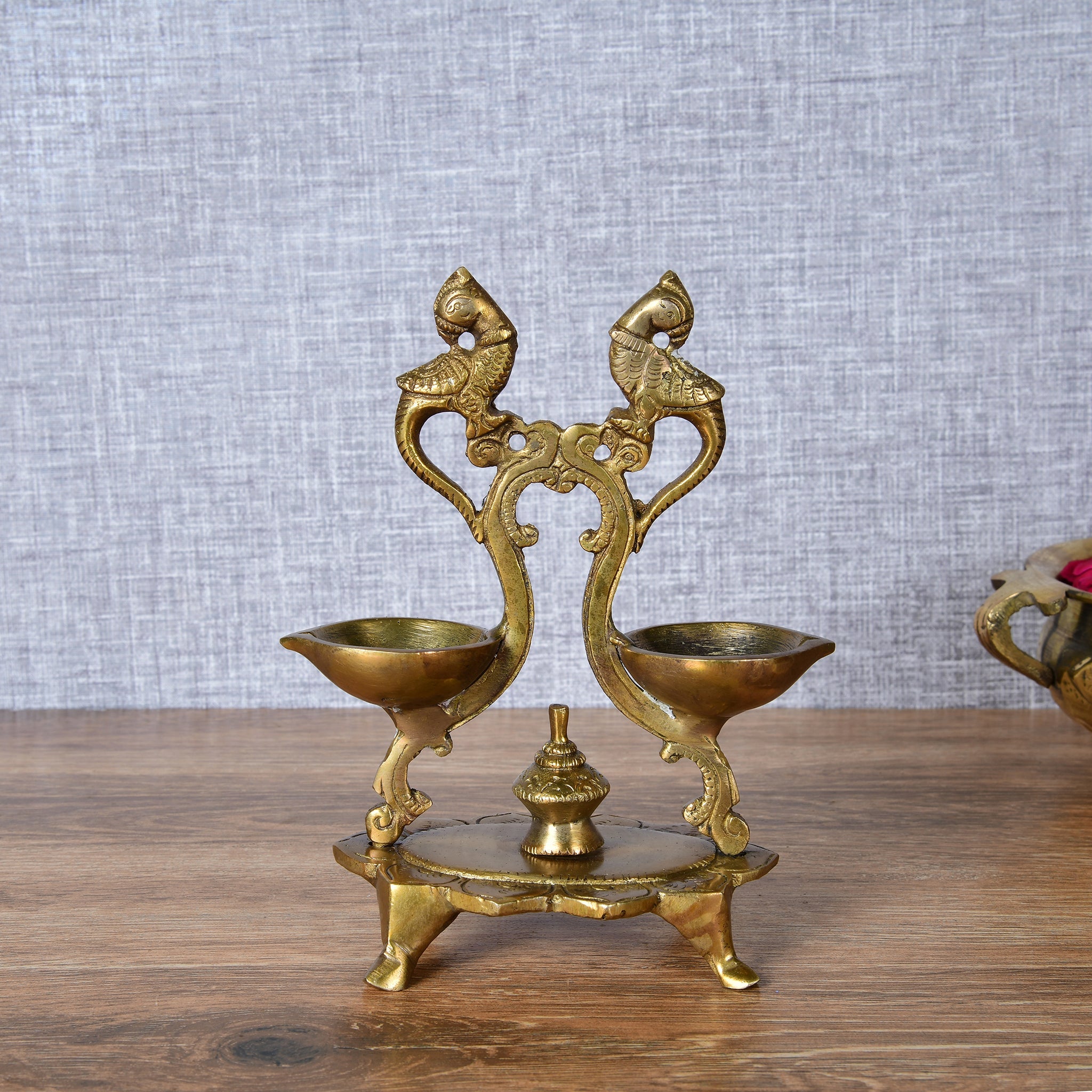 Brass Double Peacock Deepam – Traditional Dual Oil Lamp