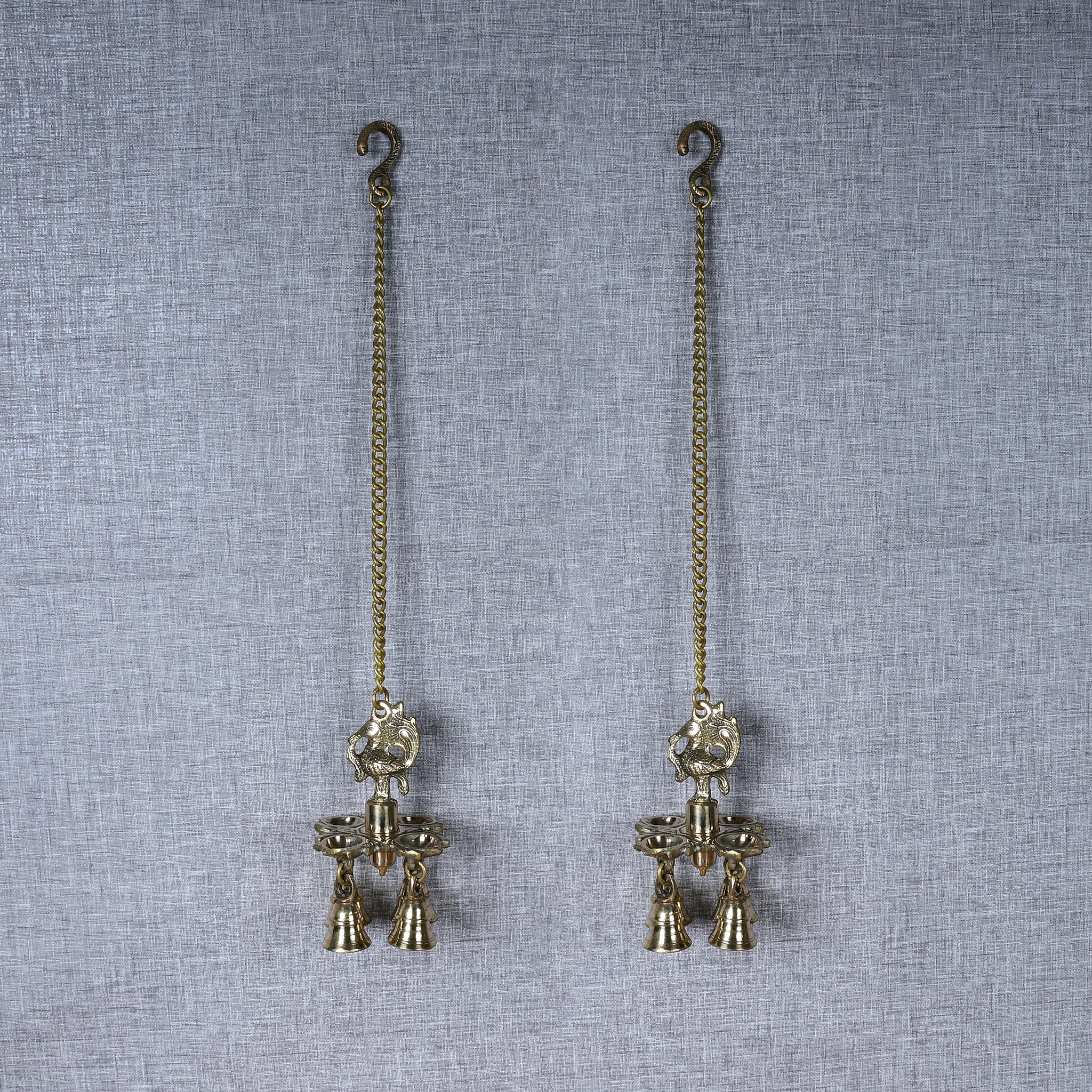 Brass Wall Hanging Peacock Diya with Bells