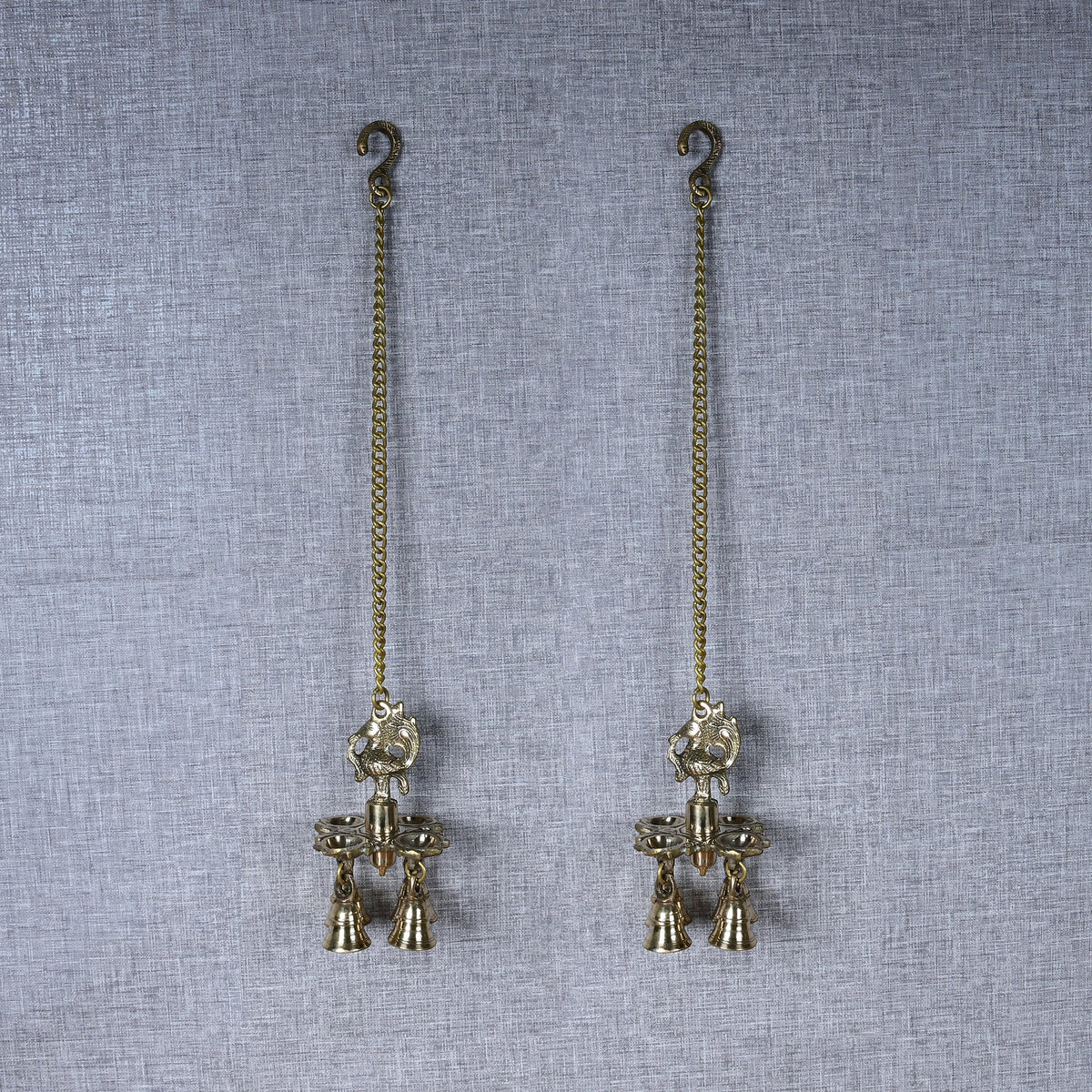 Brass Wall Hanging Peacock Diya with Bells