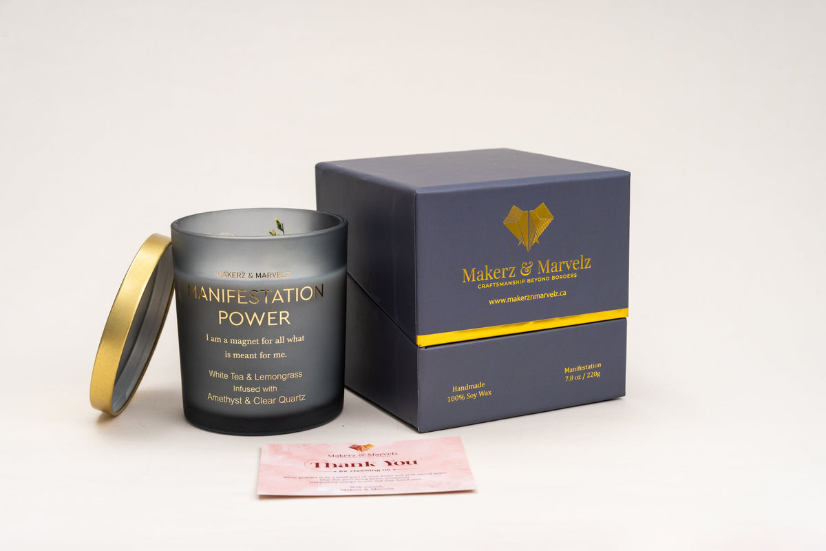 Manifestation Power Crystal Candle | White Tea & Lemongrass Aromatherapy Soy Candle