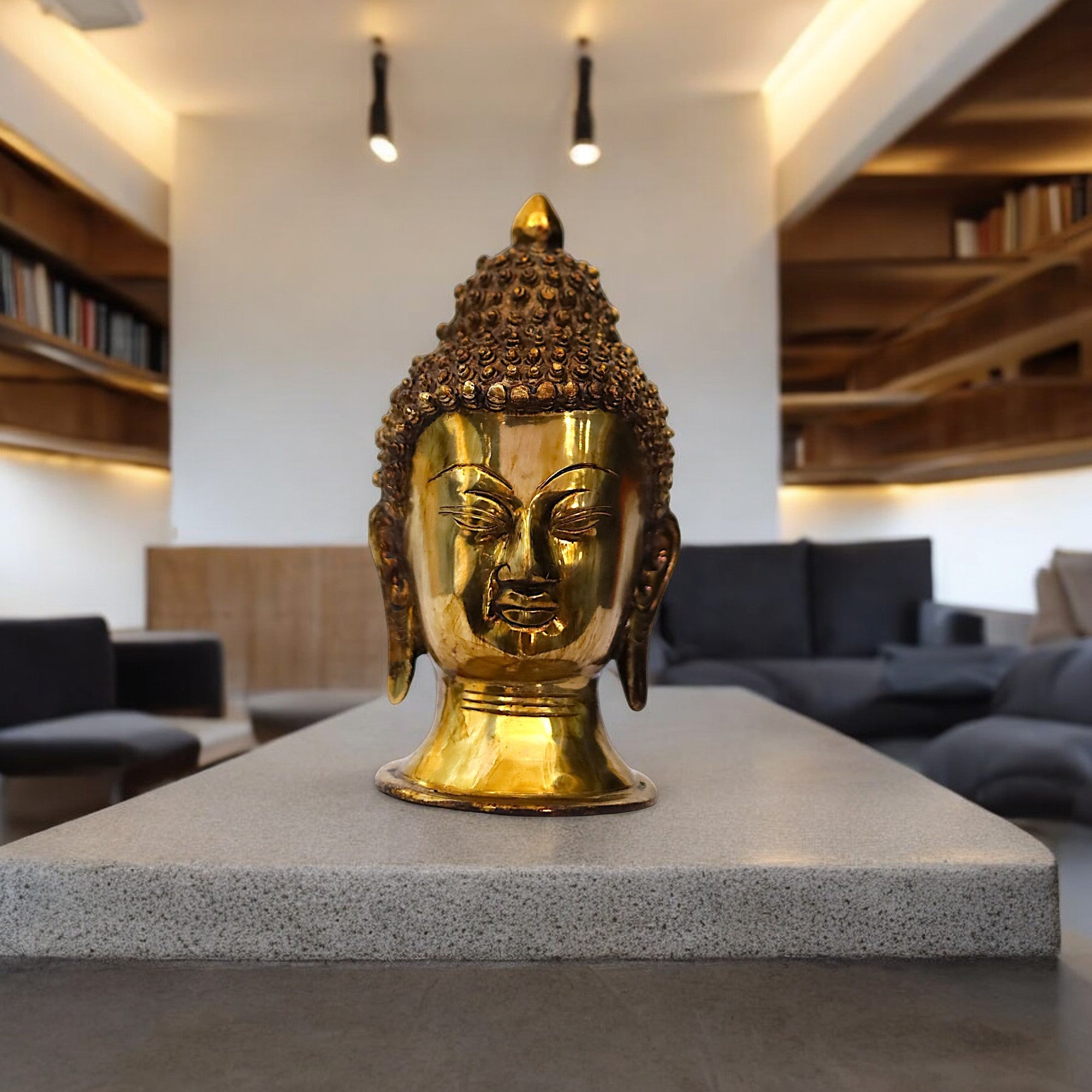 Superfine Brass Buddha Head - 8.5" Height