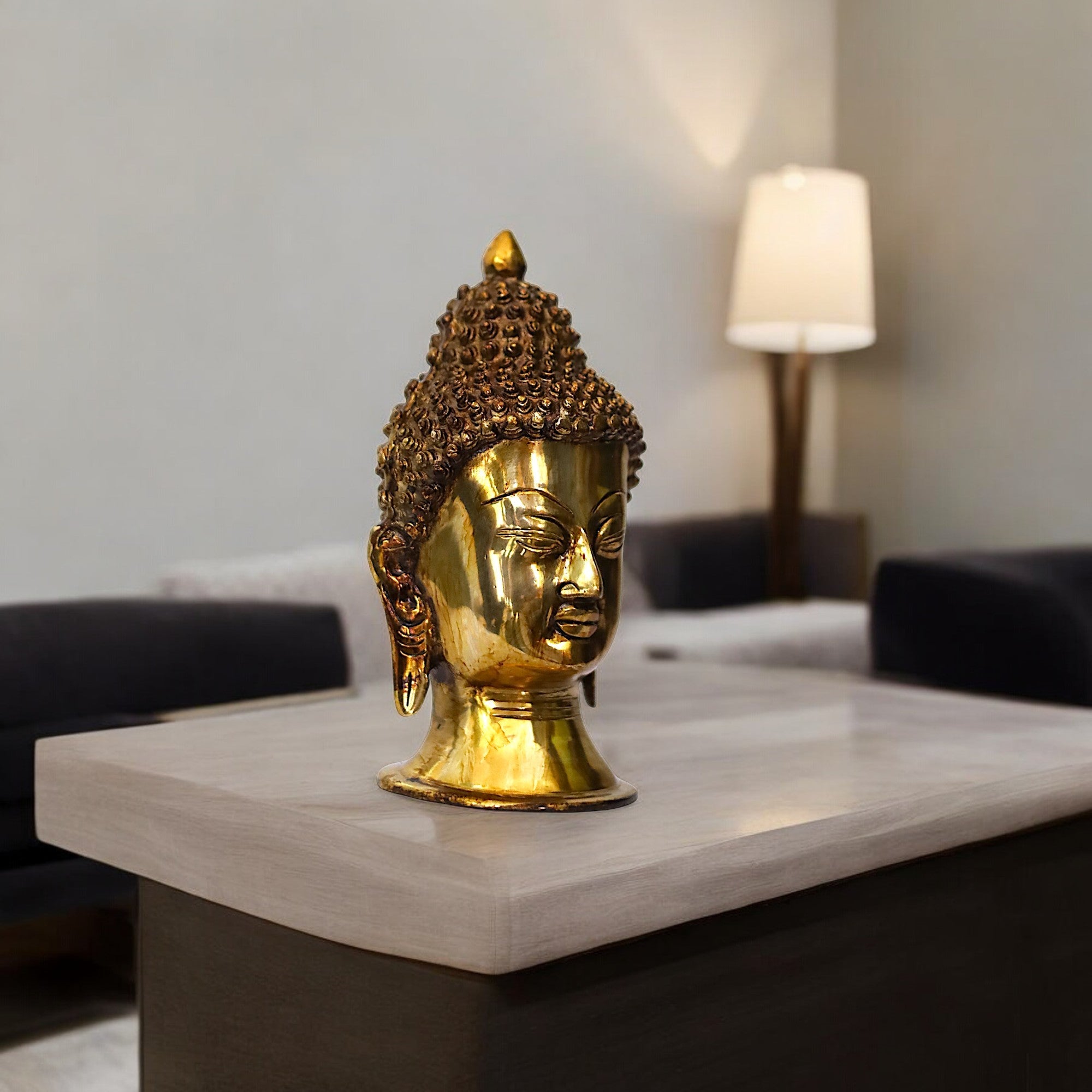 Superfine Brass Buddha Head - 8.5" Height