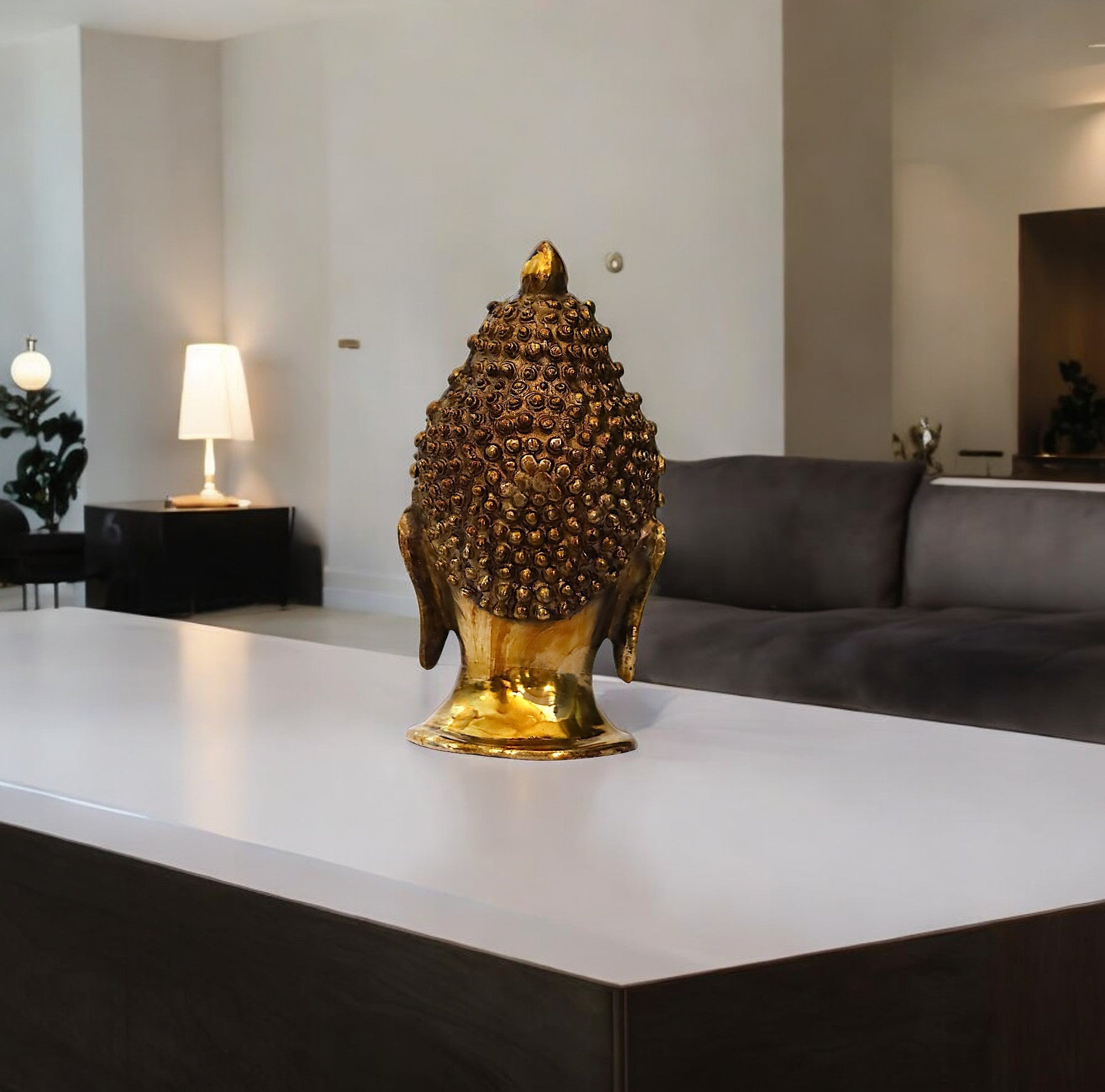 Superfine Brass Buddha Head - 8.5" Height