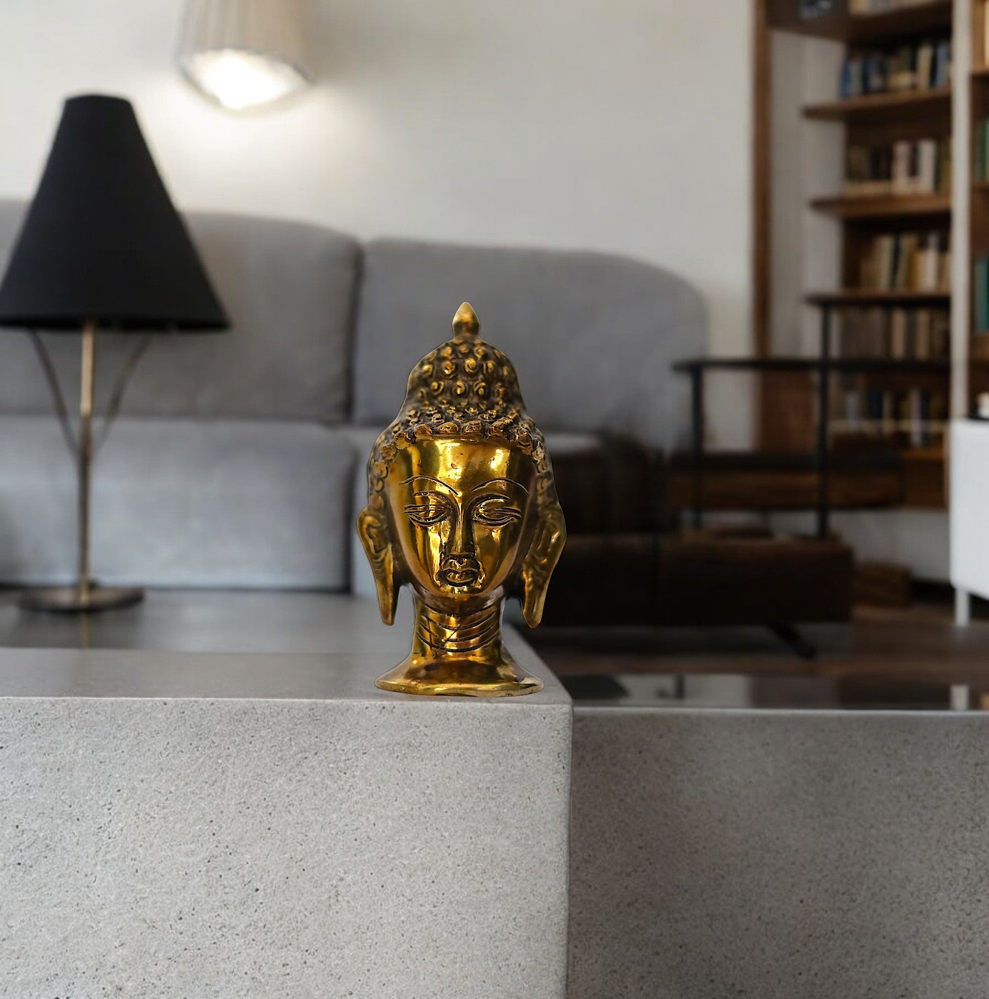 Superfine Brass Buddha Head Sculpture - 5" Height