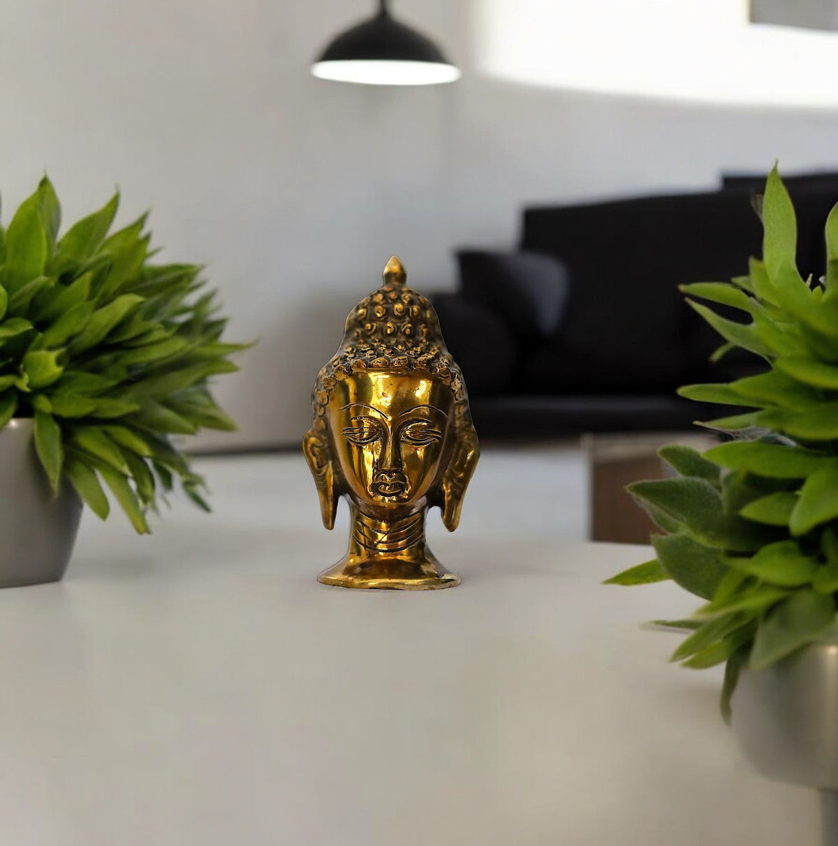 Superfine Brass Buddha Head Sculpture - 5" Height