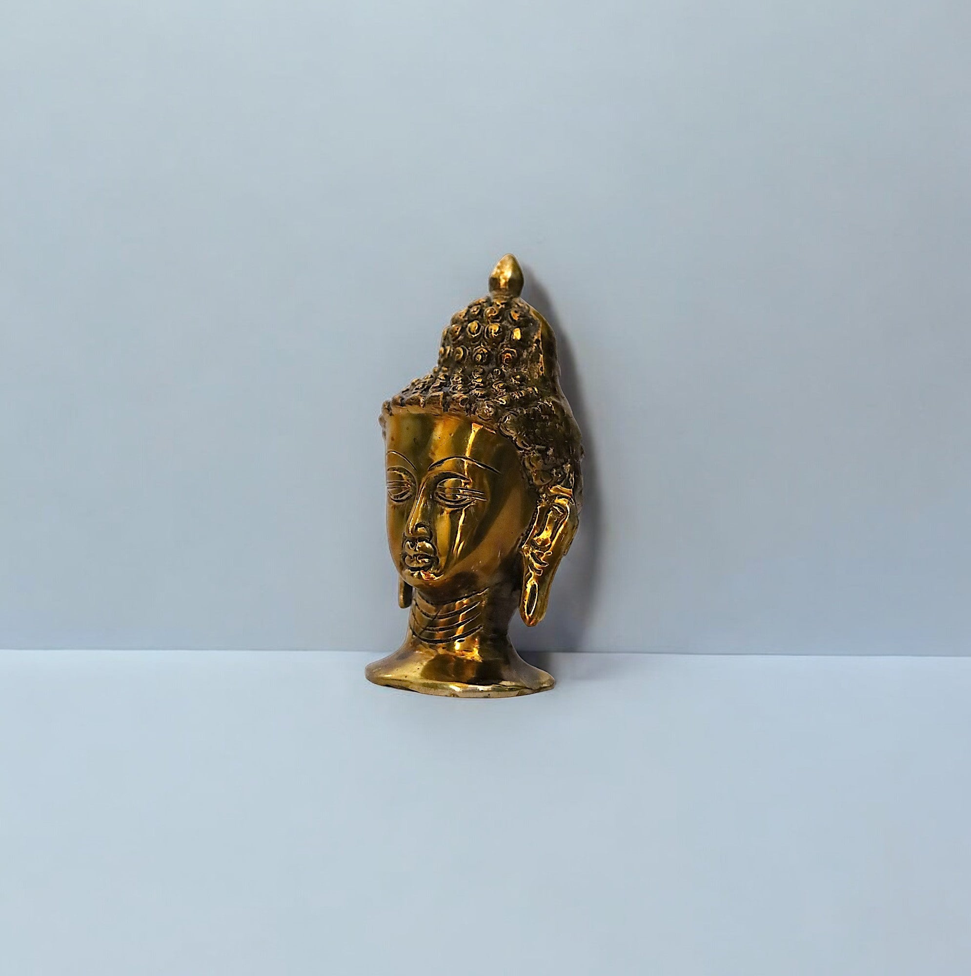 Superfine Brass Buddha Head Sculpture - 5" Height