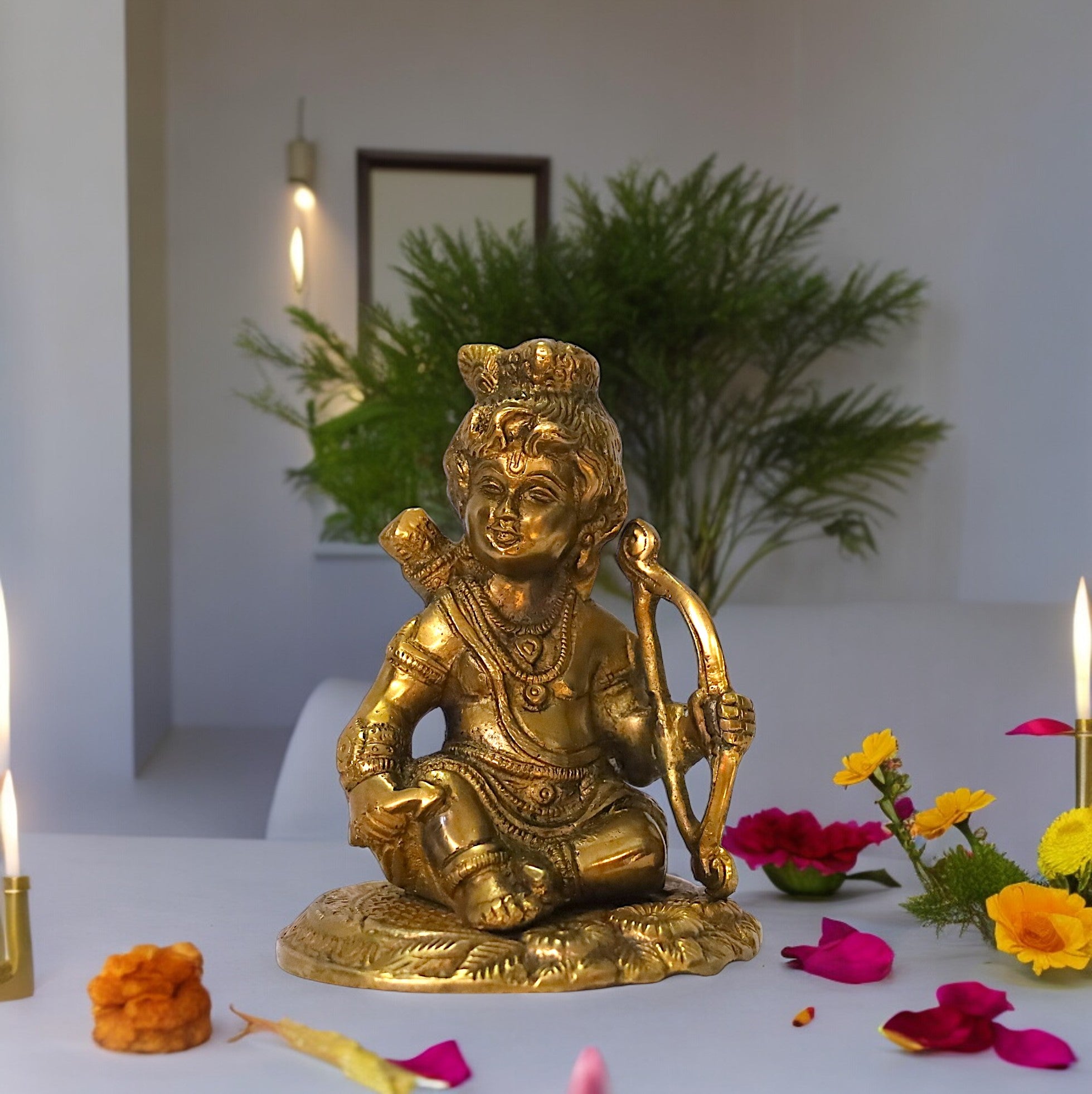 Bal Ram Lalla Brass Idol – Divine Child Krishna with Bow – Handcrafted Murti for Home Temple, Pooja & Festive Décor