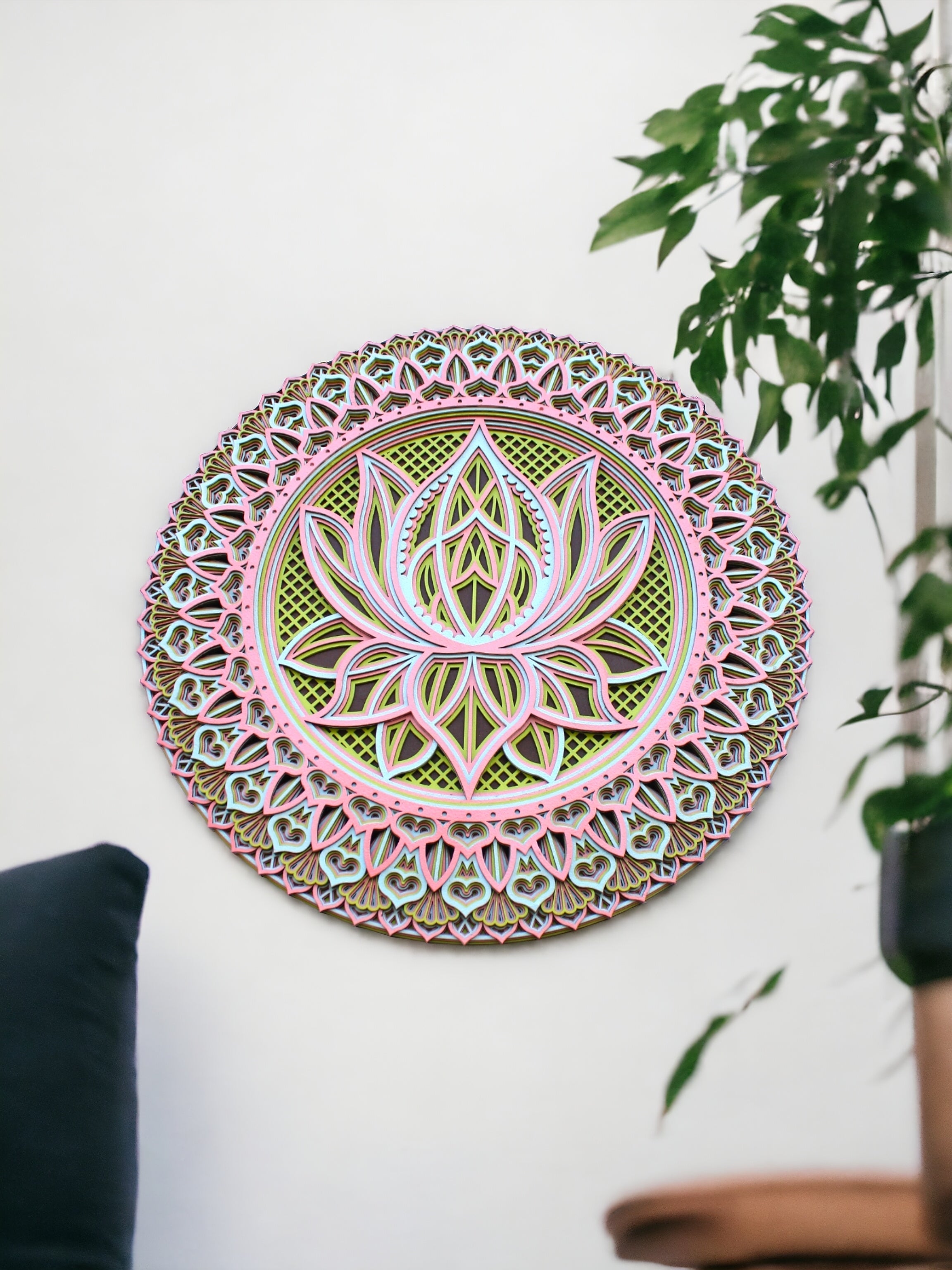 Lotus Flower Colored, Artisan Mandala Wall hanging, Gift, Spiritual awakening
