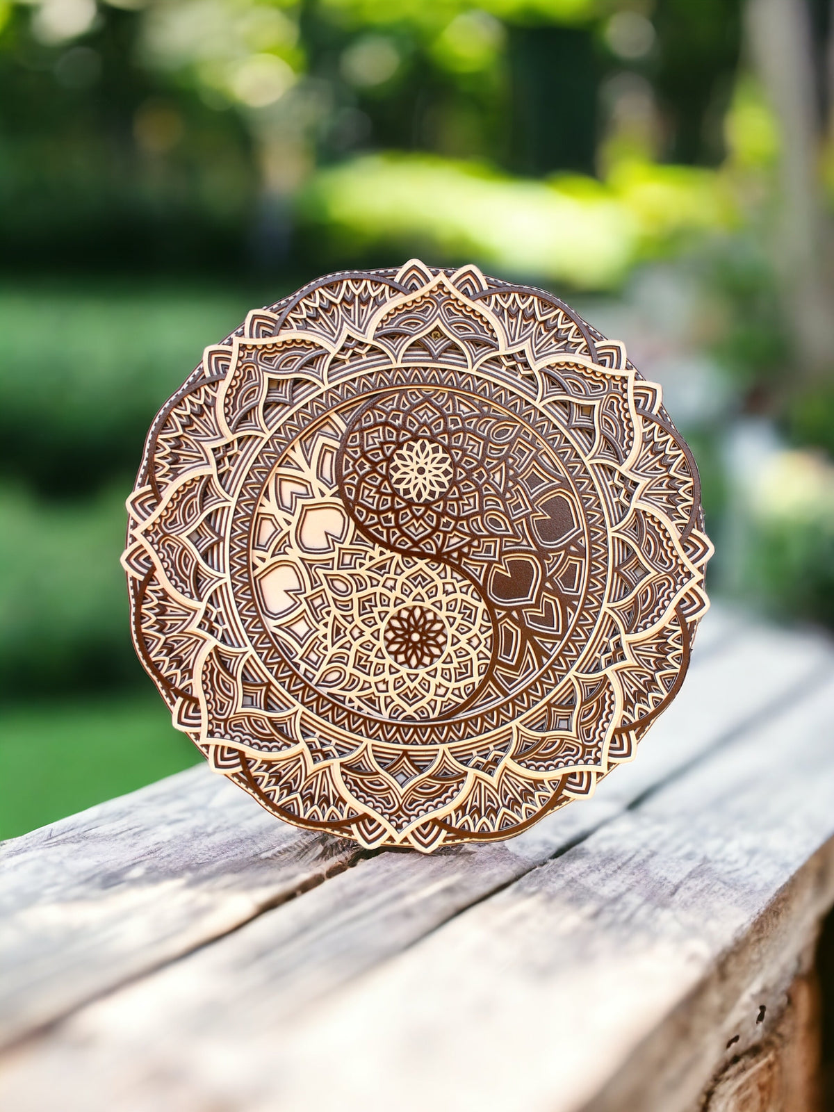 Yin And Yeng - Wooden Handmade Mandala, Yin Yang Wall Art, Spiritual Home Decor, Housewarming Gift, Natural Wood Wall Hanging, Meditation Altar Zen Art, Spiritual