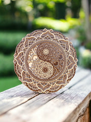Yin And Yeng - Wooden Handmade Mandala, Yin Yang Wall Art, Spiritual Home Decor, Housewarming Gift, Natural Wood Wall Hanging, Meditation Altar Zen Art, Spiritual
