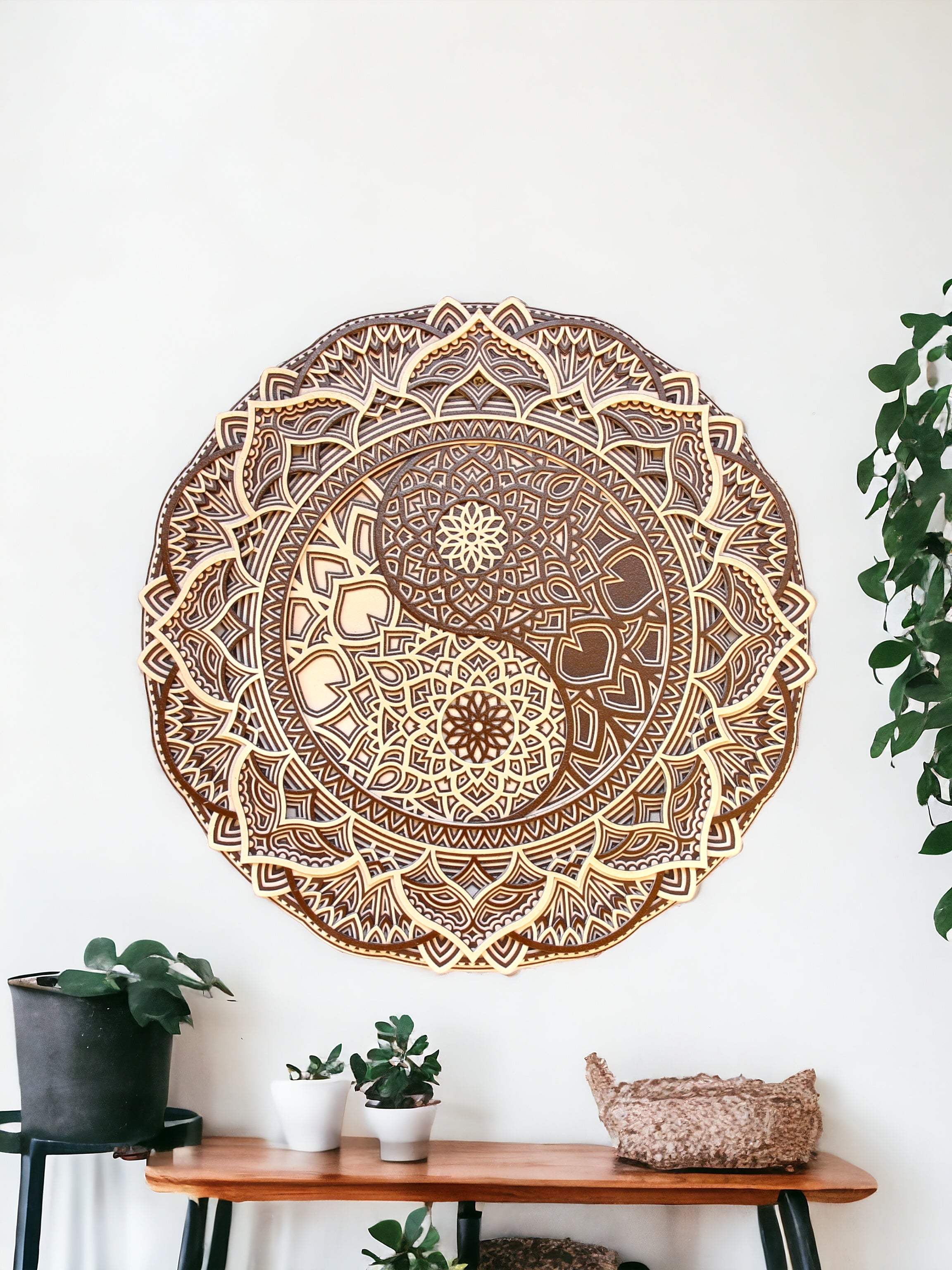 Yin And Yeng - Wooden Handmade Mandala, Yin Yang Wall Art, Spiritual Home Decor, Housewarming Gift, Natural Wood Wall Hanging, Meditation Altar Zen Art, Spiritual
