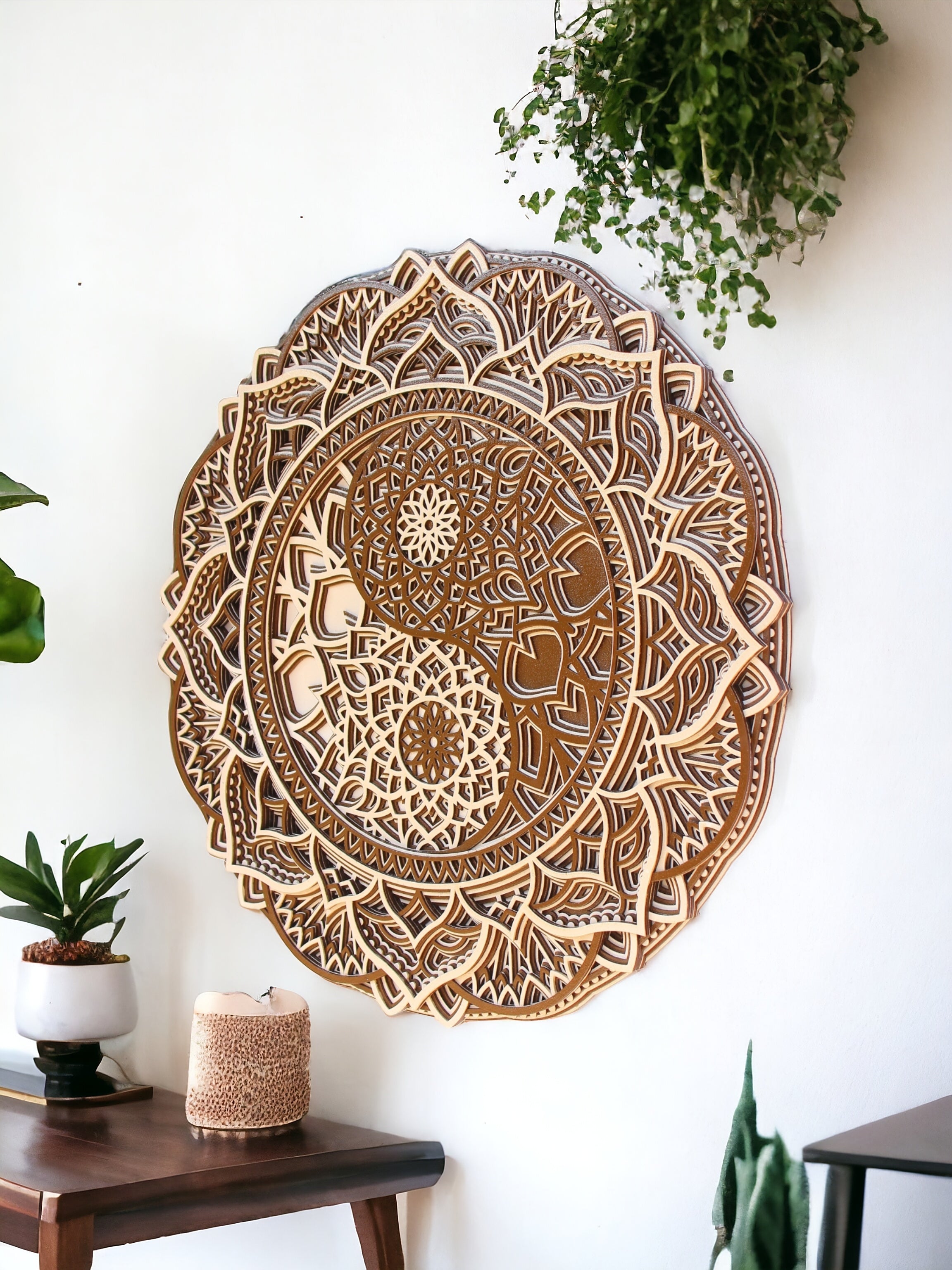 Yin And Yeng - Wooden Handmade Mandala, Yin Yang Wall Art, Spiritual Home Decor, Housewarming Gift, Natural Wood Wall Hanging, Meditation Altar Zen Art, Spiritual
