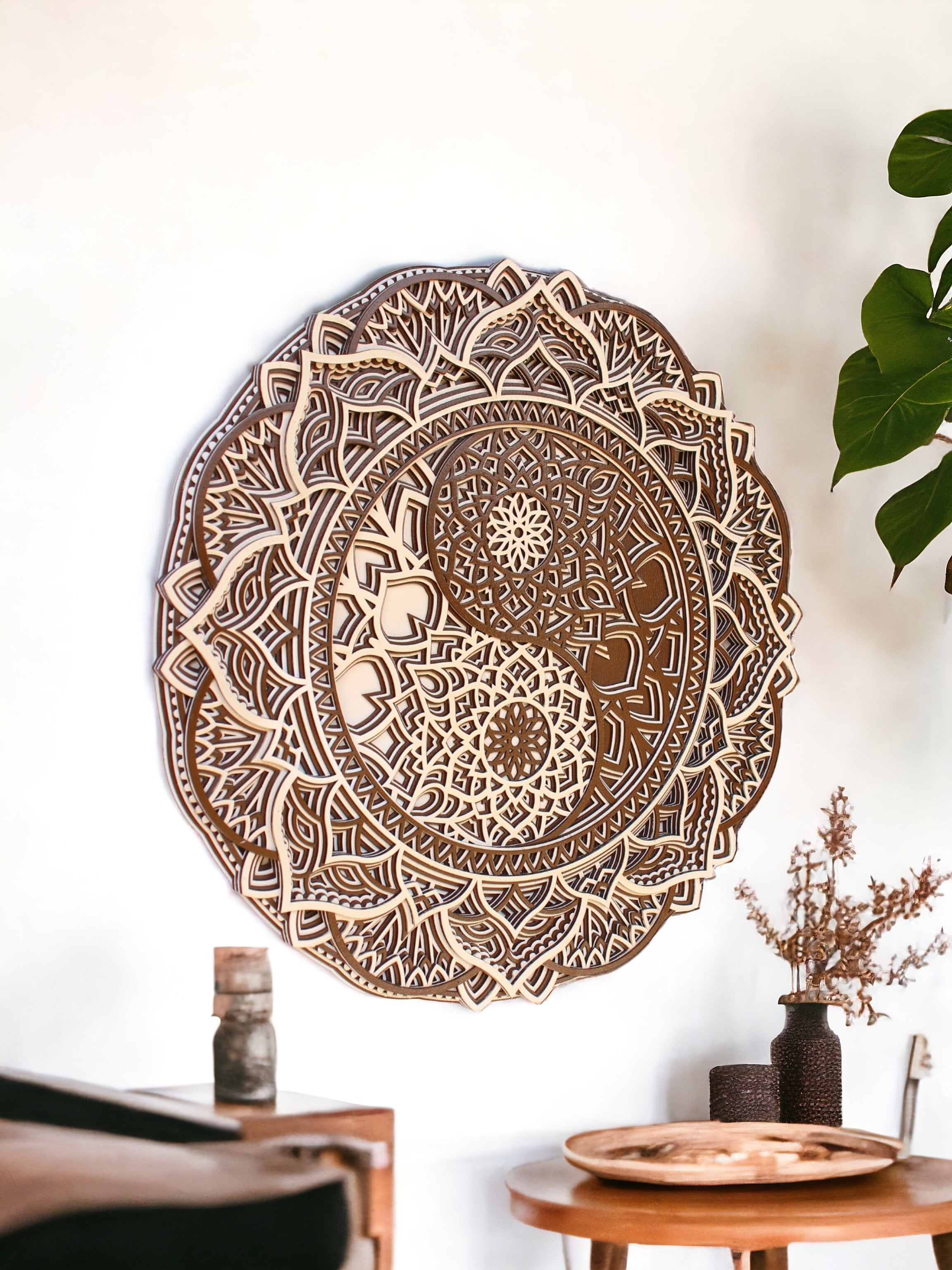 Yin And Yeng - Wooden Handmade Mandala, Yin Yang Wall Art, Spiritual Home Decor, Housewarming Gift, Natural Wood Wall Hanging, Meditation Altar Zen Art, Spiritual
