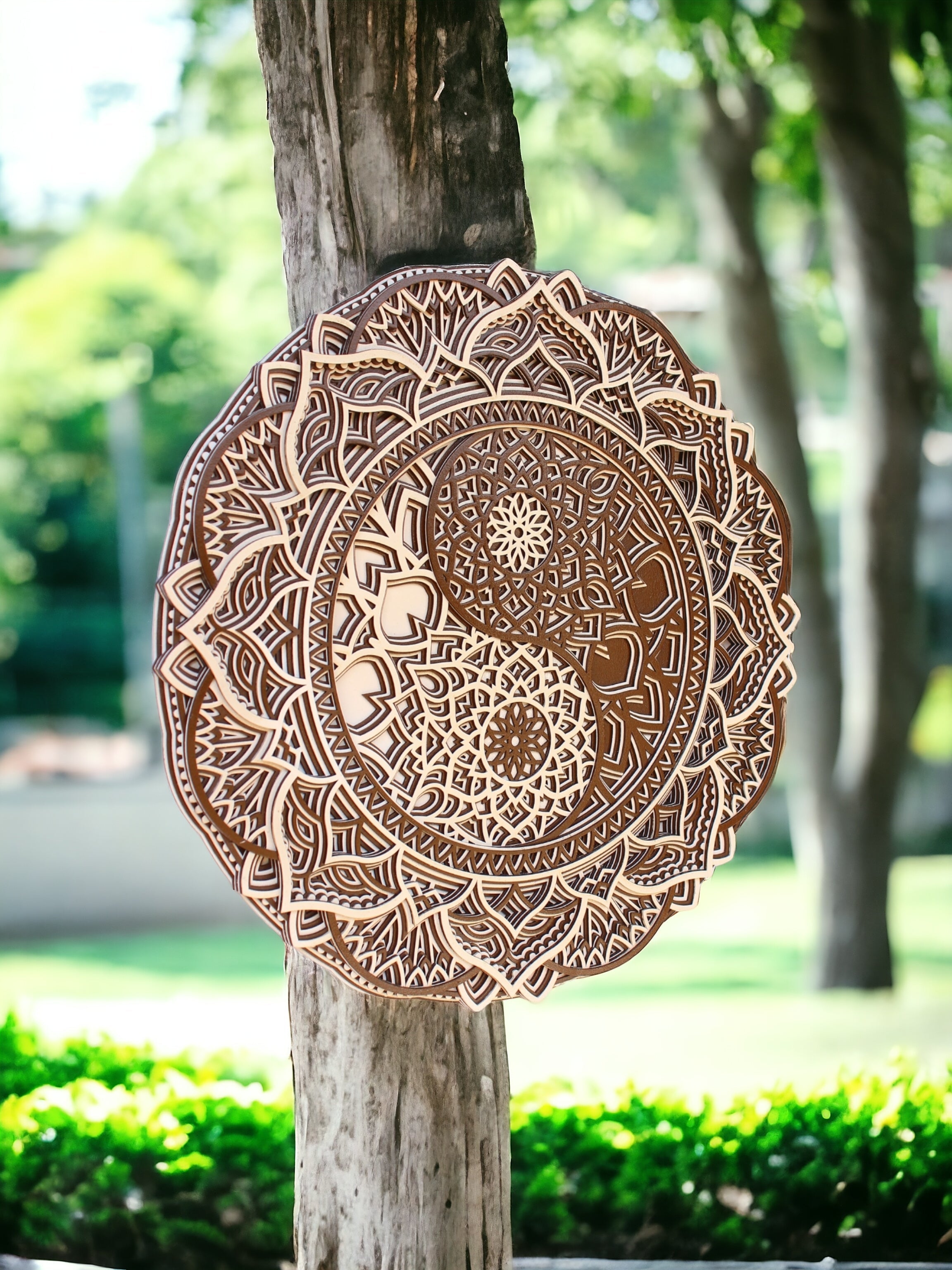 Yin And Yeng - Wooden Handmade Mandala, Yin Yang Wall Art, Spiritual Home Decor, Housewarming Gift, Natural Wood Wall Hanging, Meditation Altar Zen Art, Spiritual