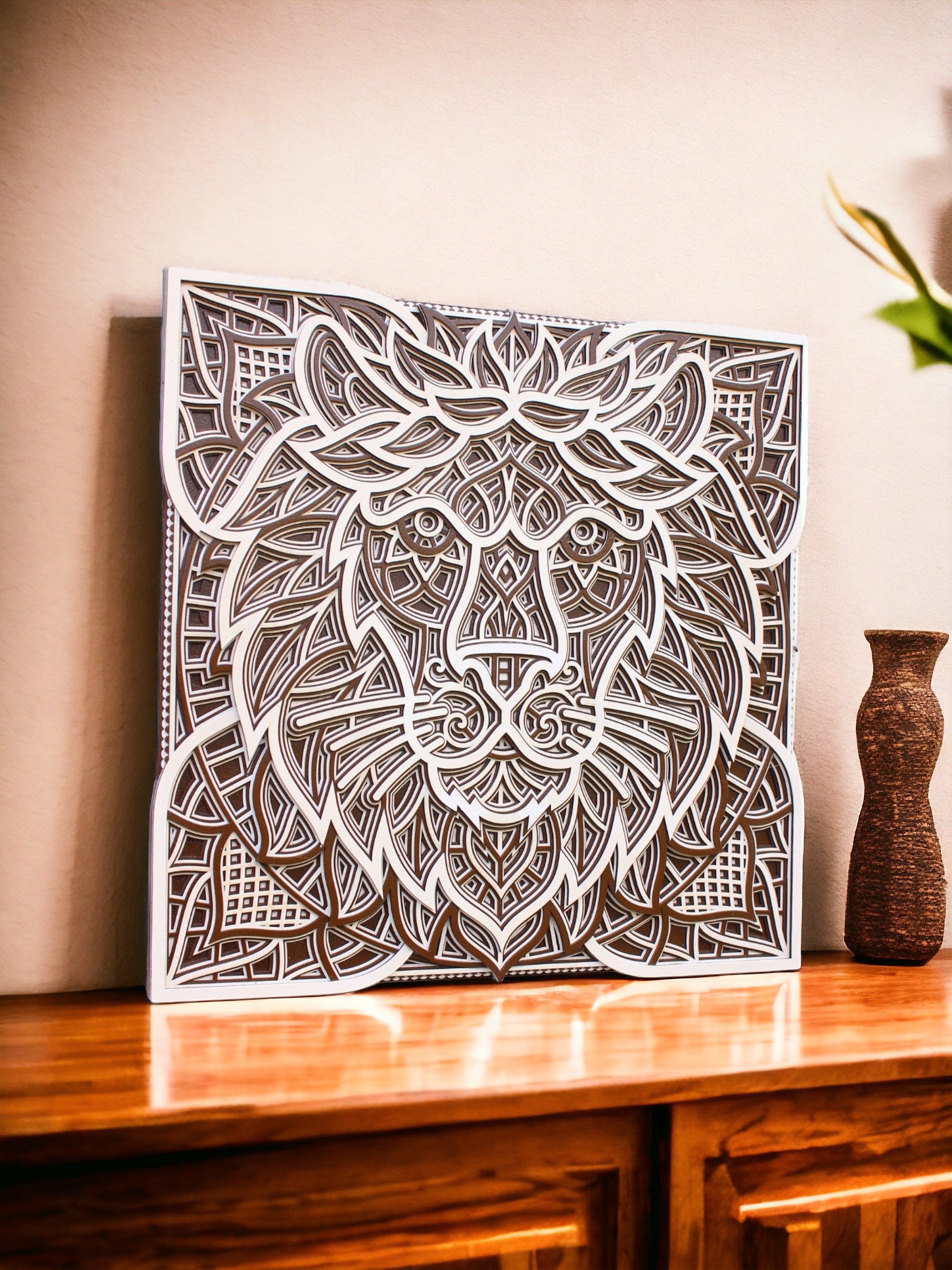 3D Lion Head Square- 10 Layers
