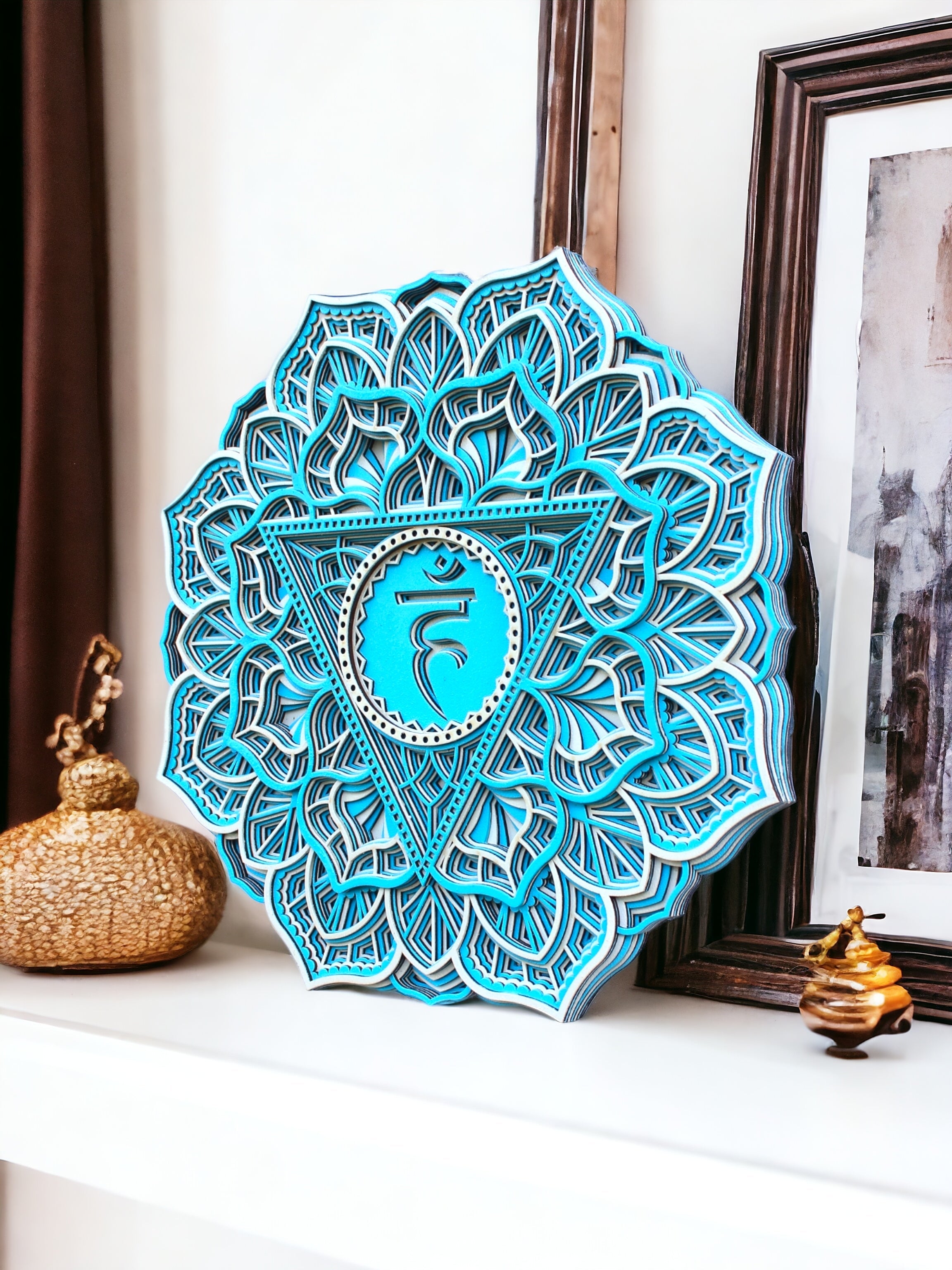 Throat Chakra Mandala Art- Meditation, Healing, Reiki, Yoga, Focus Decor