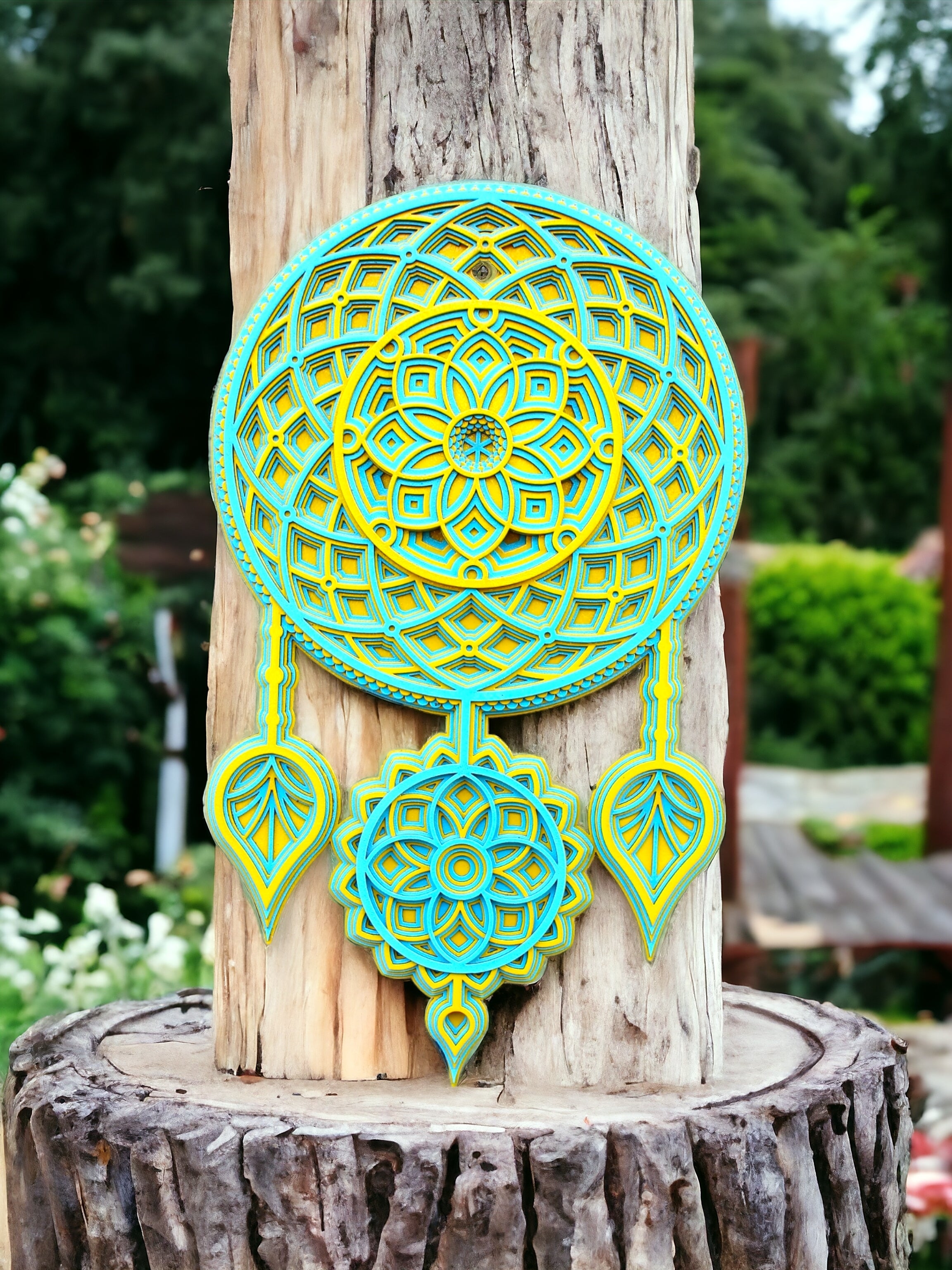 Dream Catcher Green Blue Colour - Wall Art, Gift Good Dreams, Boho