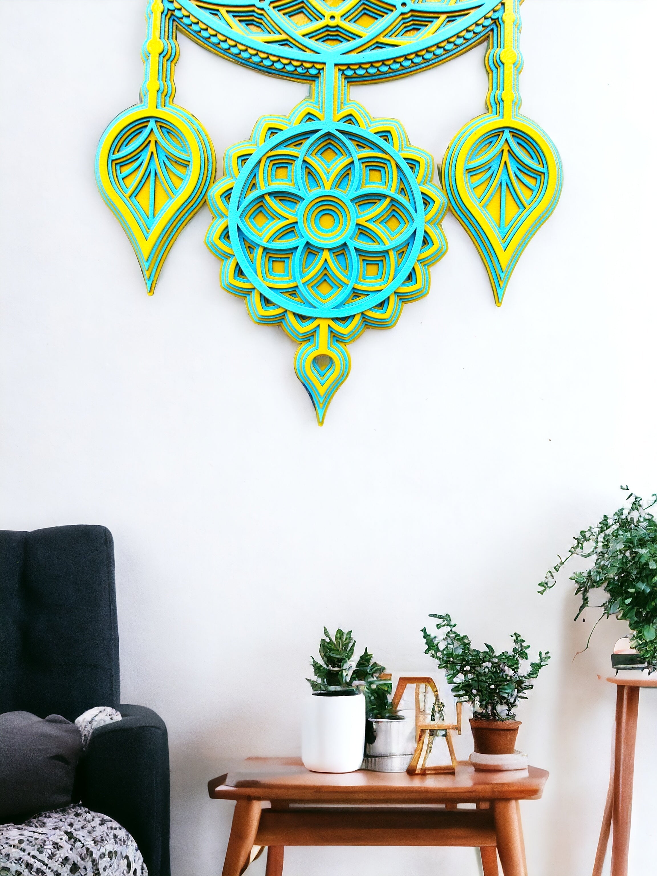 Dream Catcher Green Blue Colour - Wall Art, Gift Good Dreams, Boho