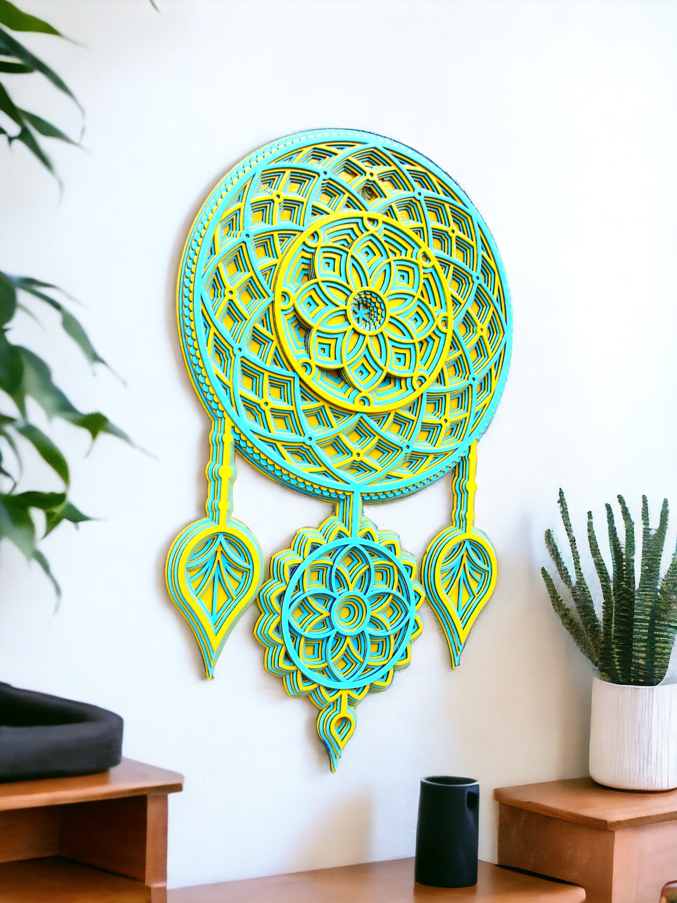 Dream Catcher Green Blue Colour - Wall Art, Gift Good Dreams, Boho