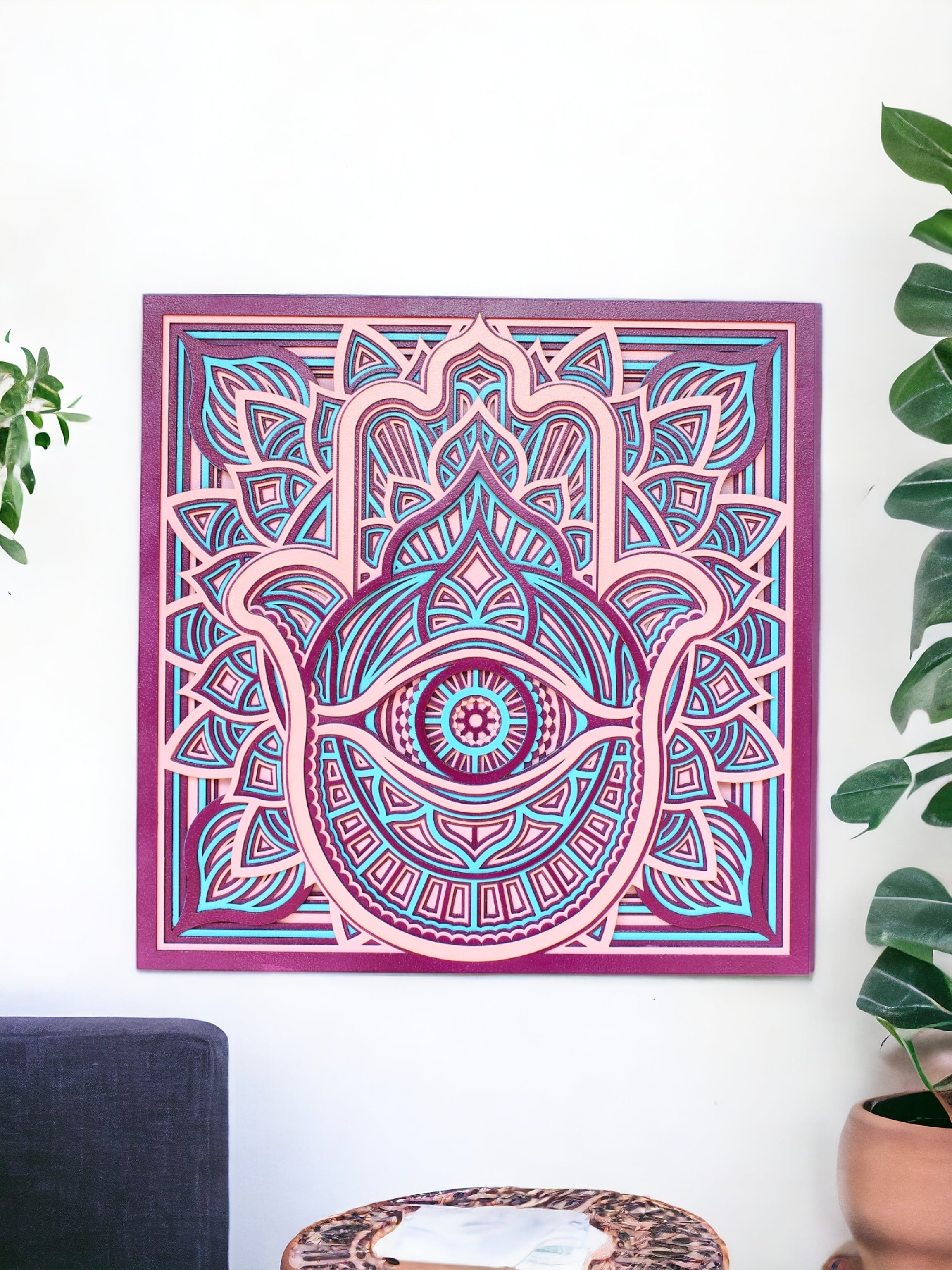 Evil Eye Hamsa Hand Square - 9 Layers