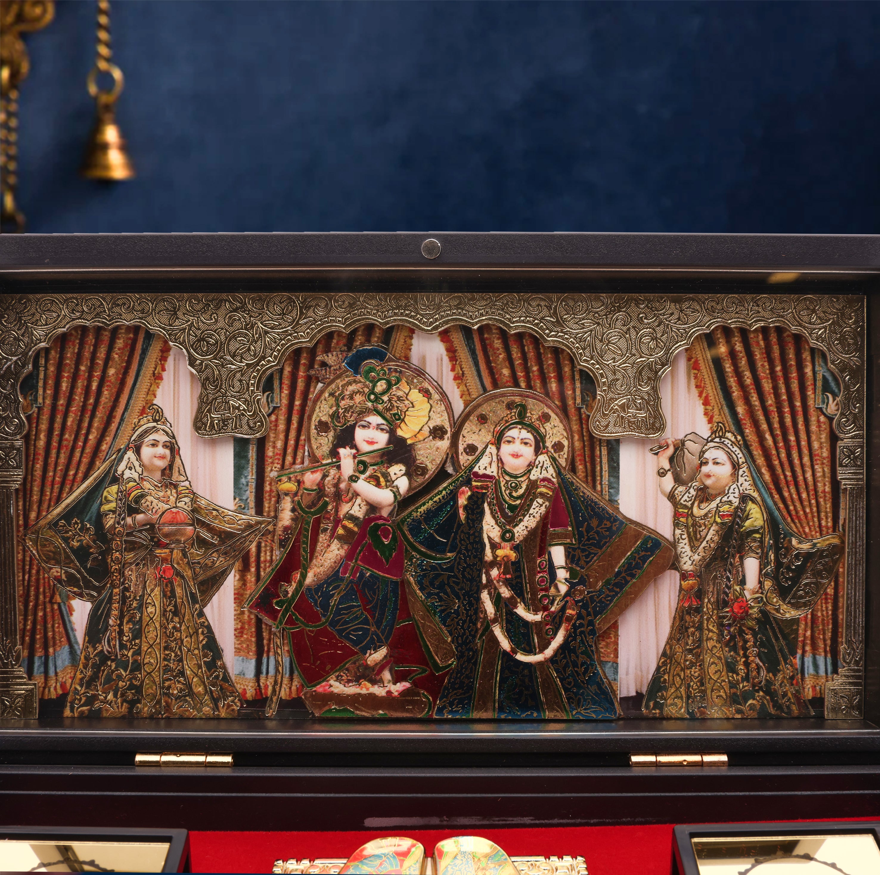 Radha Krishna Pocket Temple with Gopis – Miniature Mandir for Devotion & Harmony