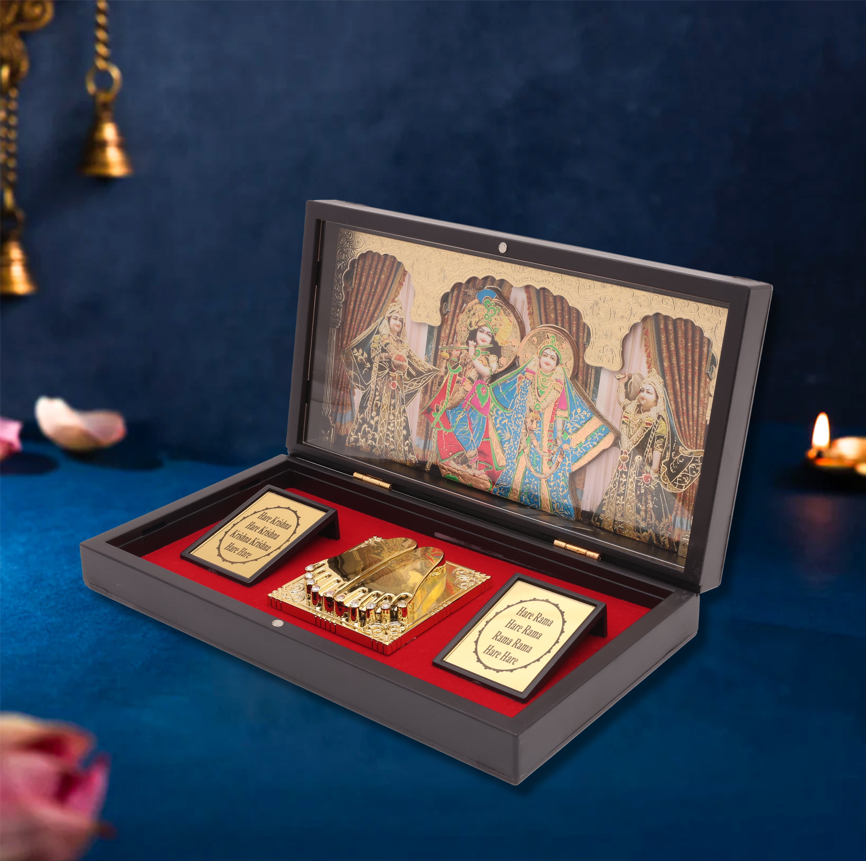 Radha Krishna Pocket Temple with Gopis – Miniature Mandir for Devotion & Harmony