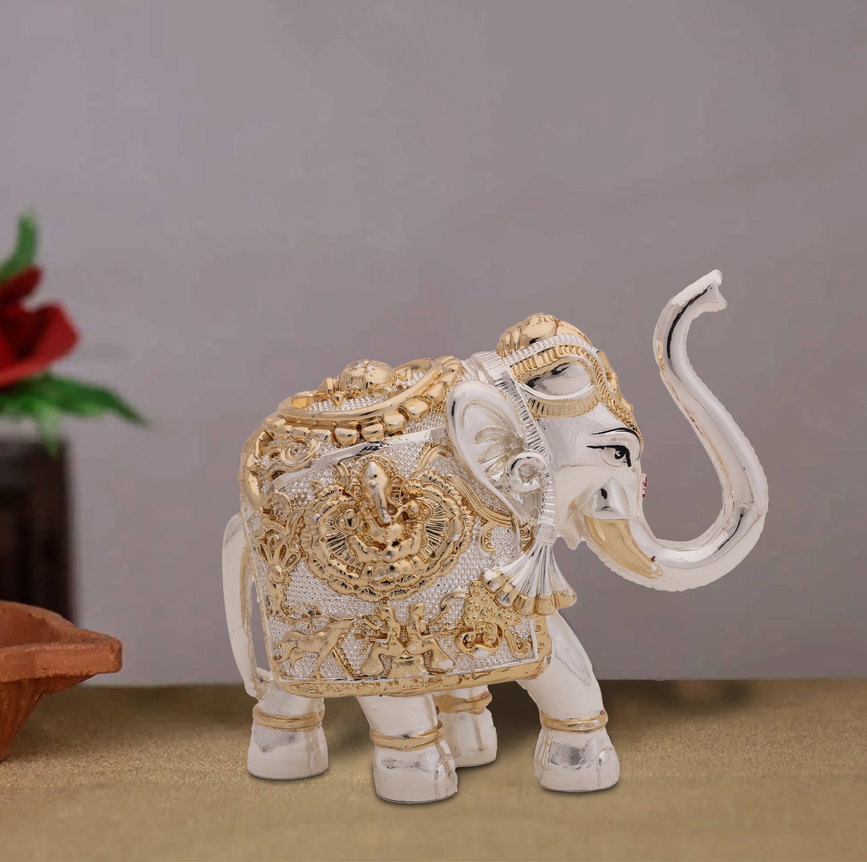 Original Gold Plated Trunk-Up Elephant Idol – 24 Carat Gold & Silver Electroplated | Makerz & Marvelz
