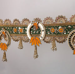 Neelkanth Toran – Elegant Green & Orange Decorative Door Hanging with Floral Motifs
