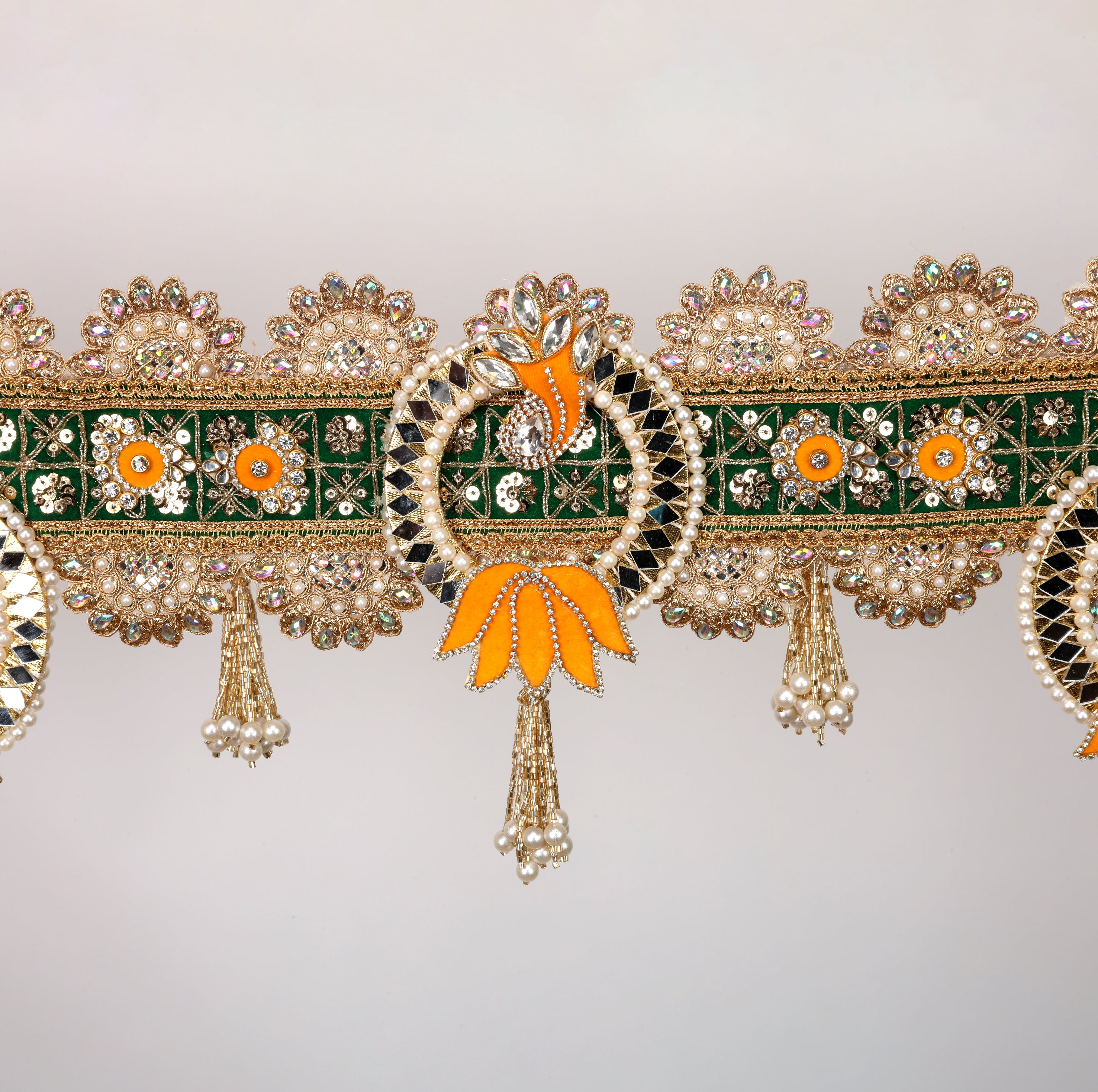 Neelkanth Toran – Elegant Green & Orange Decorative Door Hanging with Floral Motifs