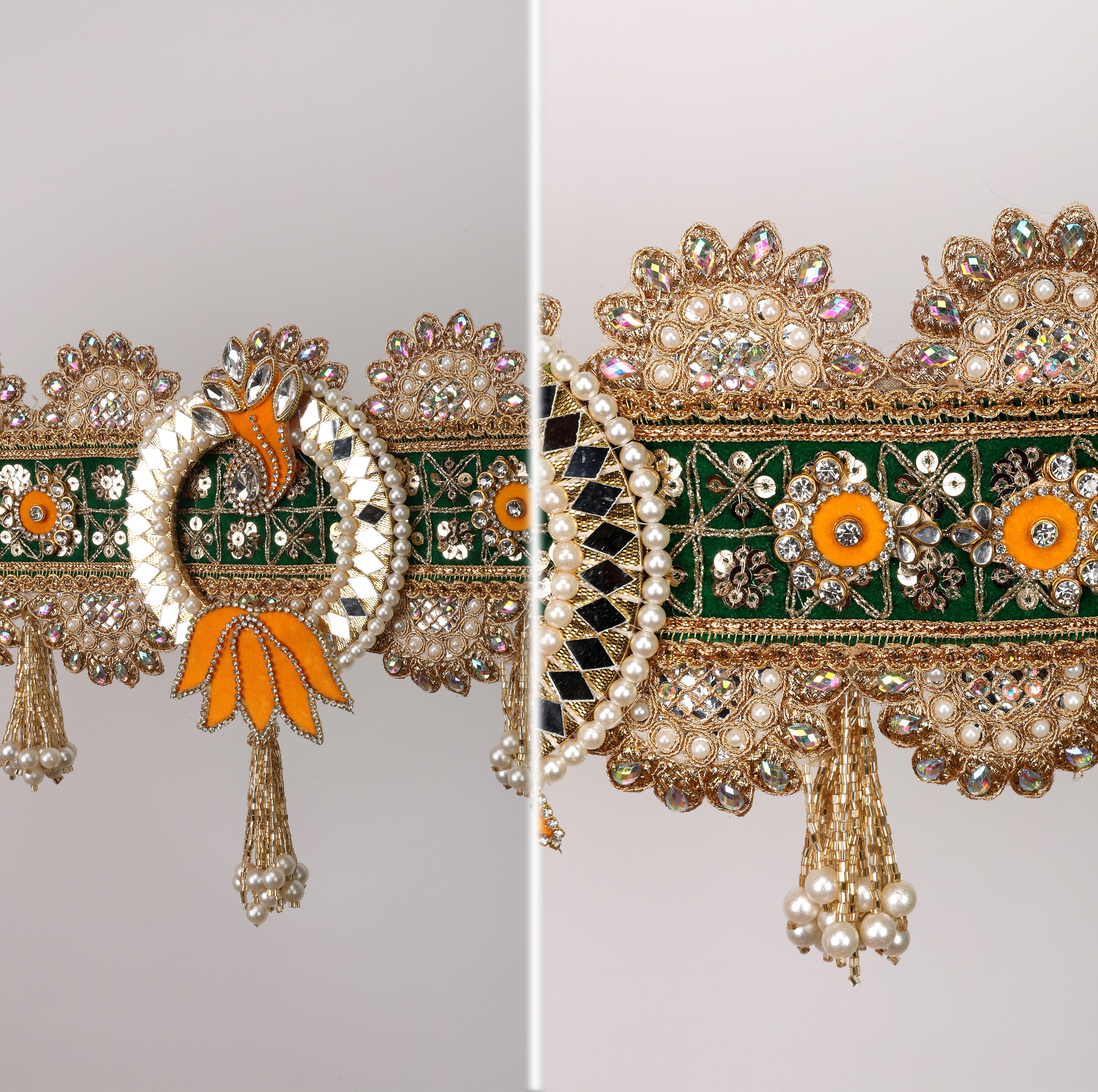 Neelkanth Toran – Elegant Green & Orange Decorative Door Hanging with Floral Motifs