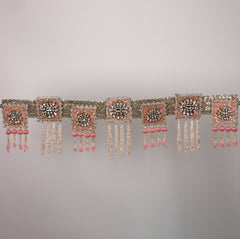 Varnika Toran – Elegant Peach & Pink Decorative Door Hanging with Crystal Embellishments