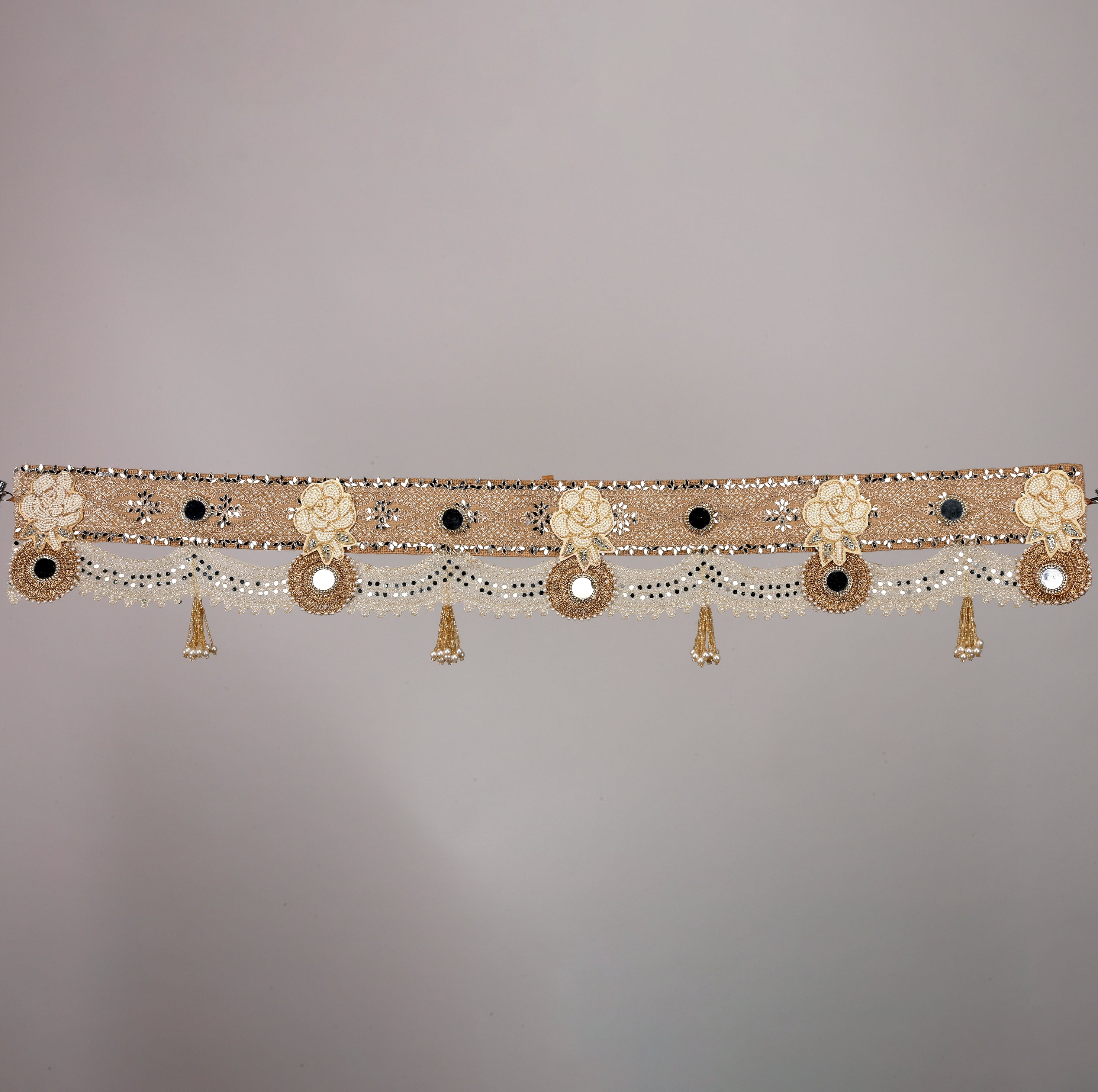 Swarna Phool Toran – Golden Floral Door Hanging with Beads & Traditional Embroidery