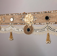 Swarna Phool Toran – Golden Floral Door Hanging with Beads & Traditional Embroidery